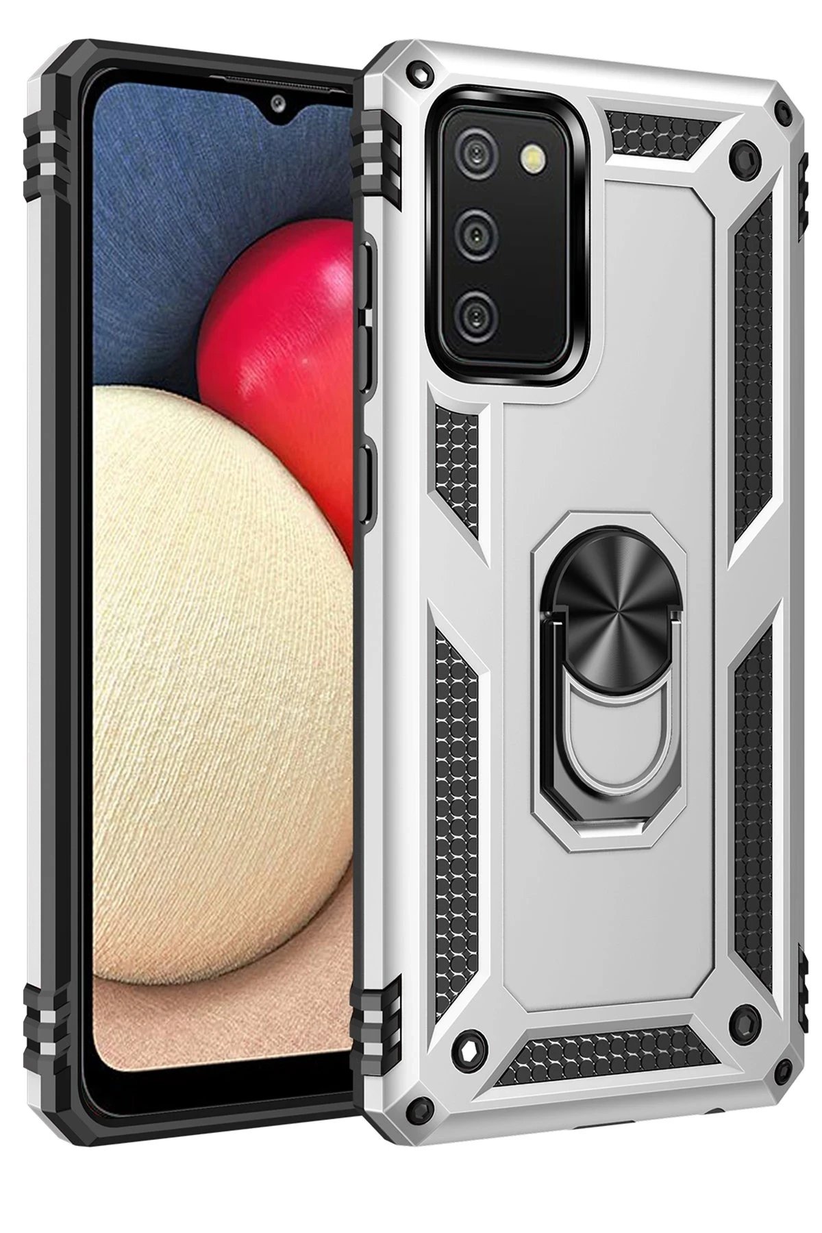 Samsung Galaxy A02S Kılıf Sofya Yüzüklü Silikon Kapak - Gümüş-(5796)