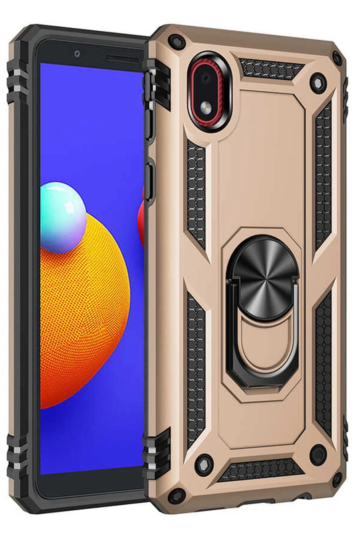 Samsung Galaxy A01 Core Kılıf Sofya Yüzüklü Silikon Kapak - Gold-(5796)