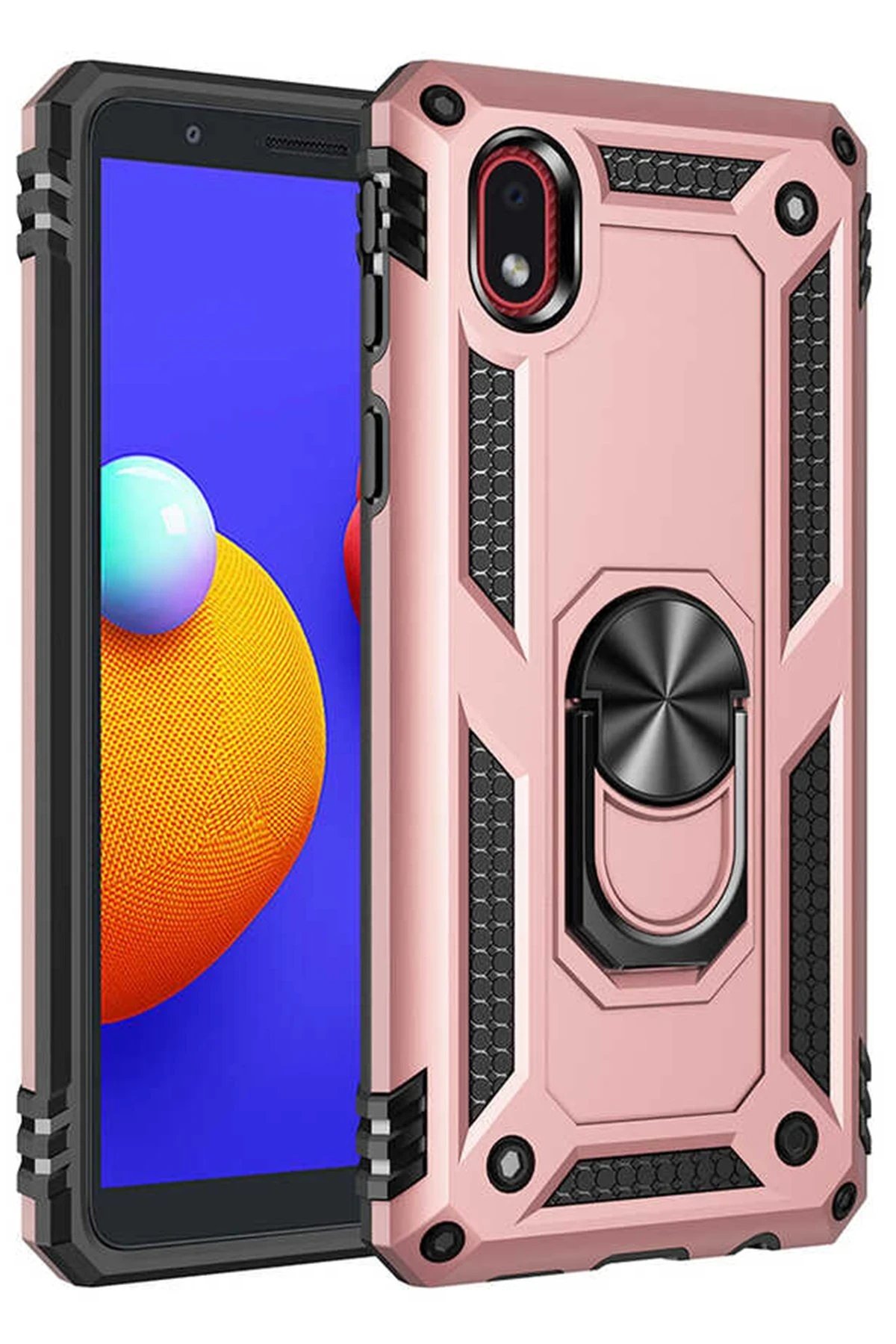 Samsung Galaxy A01 Core Kılıf Sofya Yüzüklü Silikon Kapak - Rose-(5796)