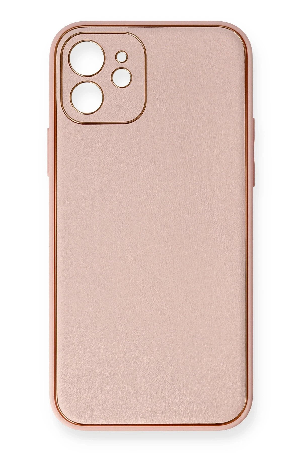 iPhone 12 Kılıf Coco Deri Silikon Kapak - Pembe-(5796)