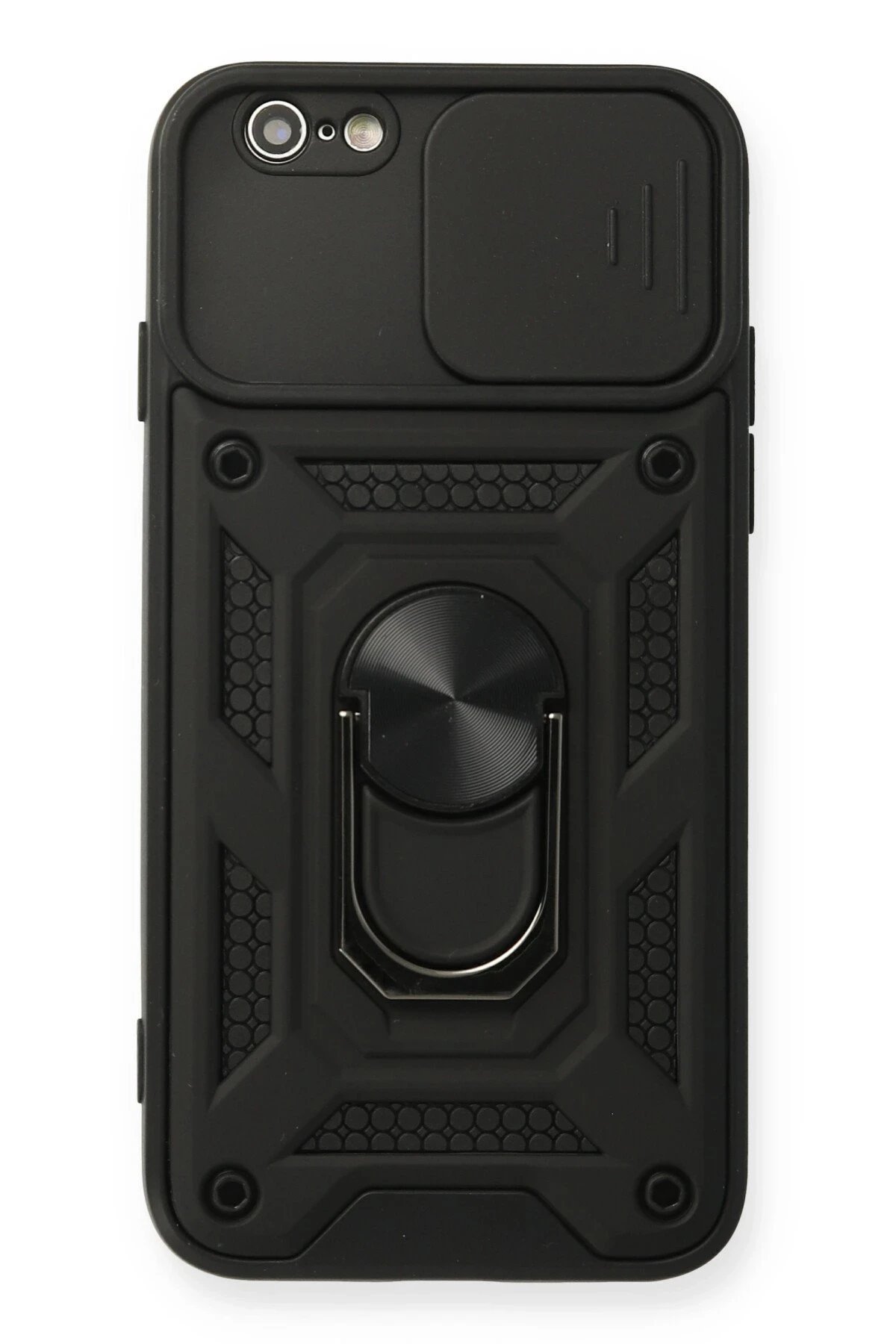 iPhone 6 Kılıf Pars Lens Yüzüklü Silikon - Siyah-(5796)