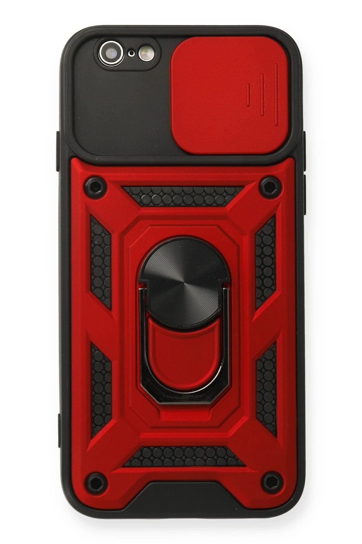 iPhone 6 Kılıf Pars Lens Yüzüklü Silikon - Kırmızı-(5796)