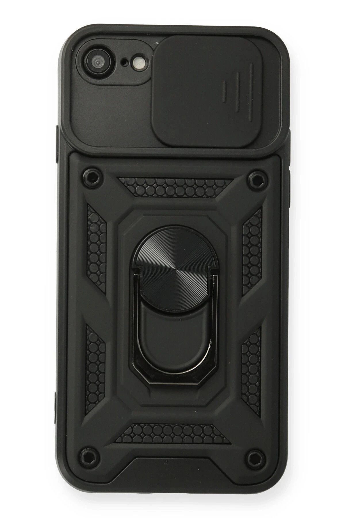 iPhone 7 Kılıf Pars Lens Yüzüklü Silikon - Siyah-(5796)