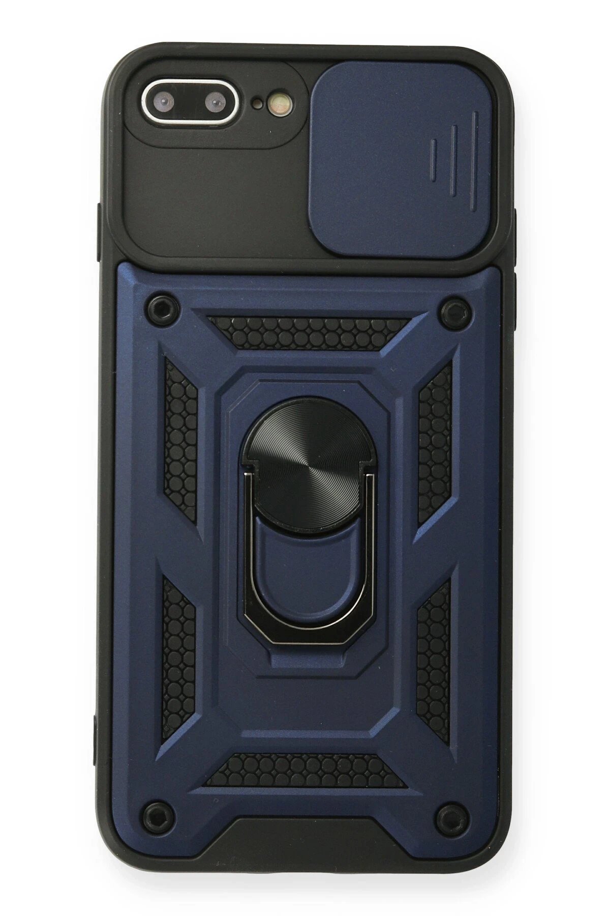 iPhone 7 Plus Kılıf Pars Lens Yüzüklü Silikon - Lacivert-(5796)