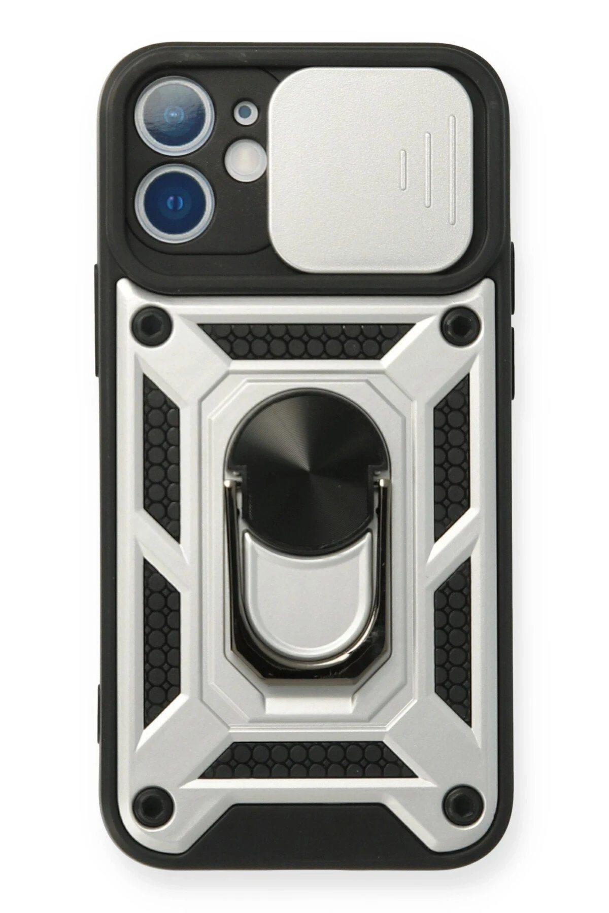 iPhone 11 Kılıf Pars Lens Yüzüklü Silikon - Gümüş-(5796)