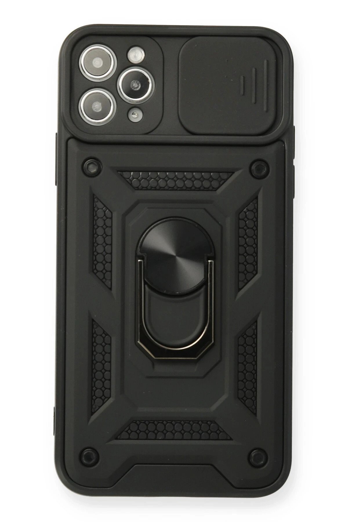 iPhone 11 Pro Kılıf Pars Lens Yüzüklü Silikon - Siyah-(5796)