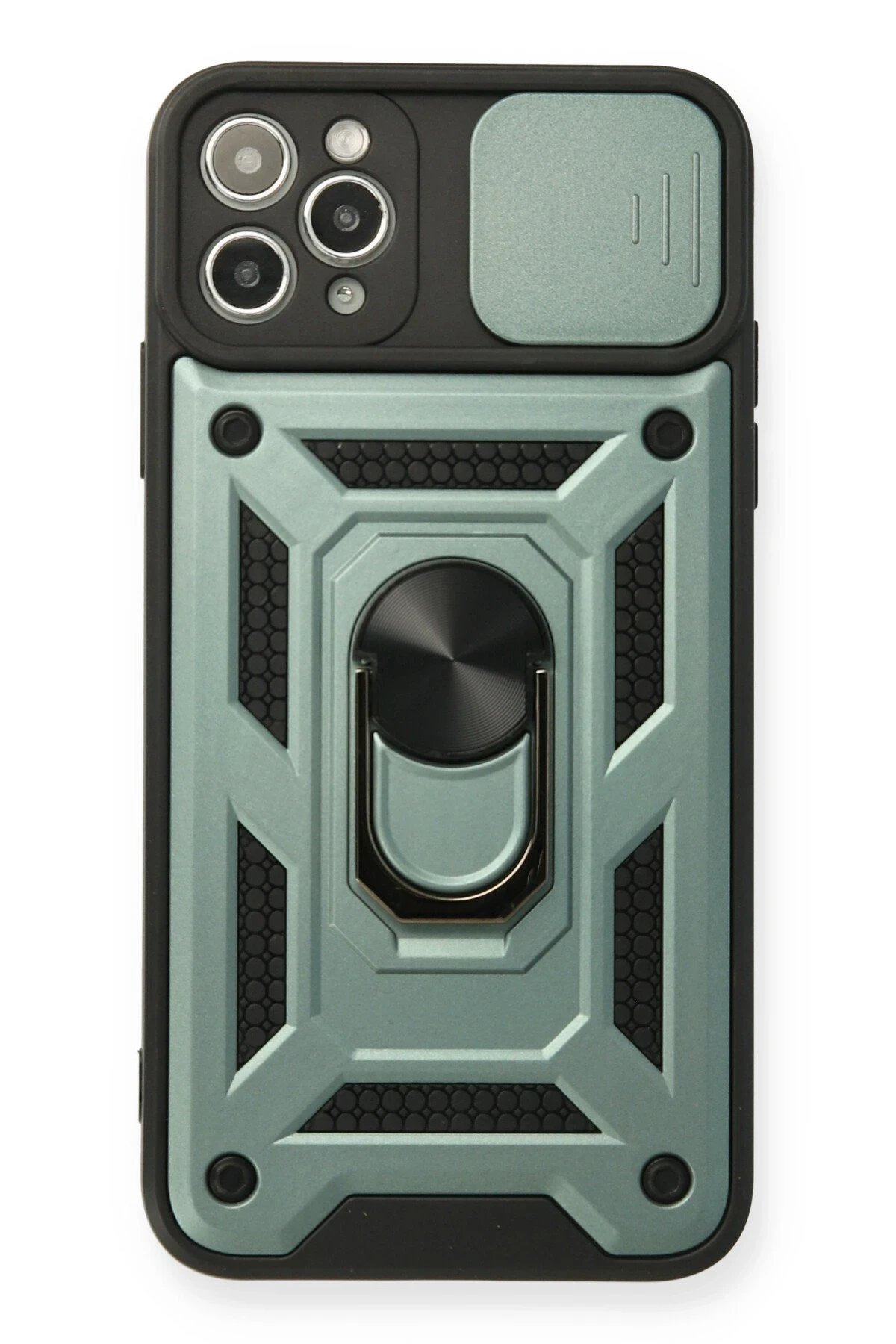 iPhone 11 Pro Kılıf Pars Lens Yüzüklü Silikon - Yeşil-(5796)