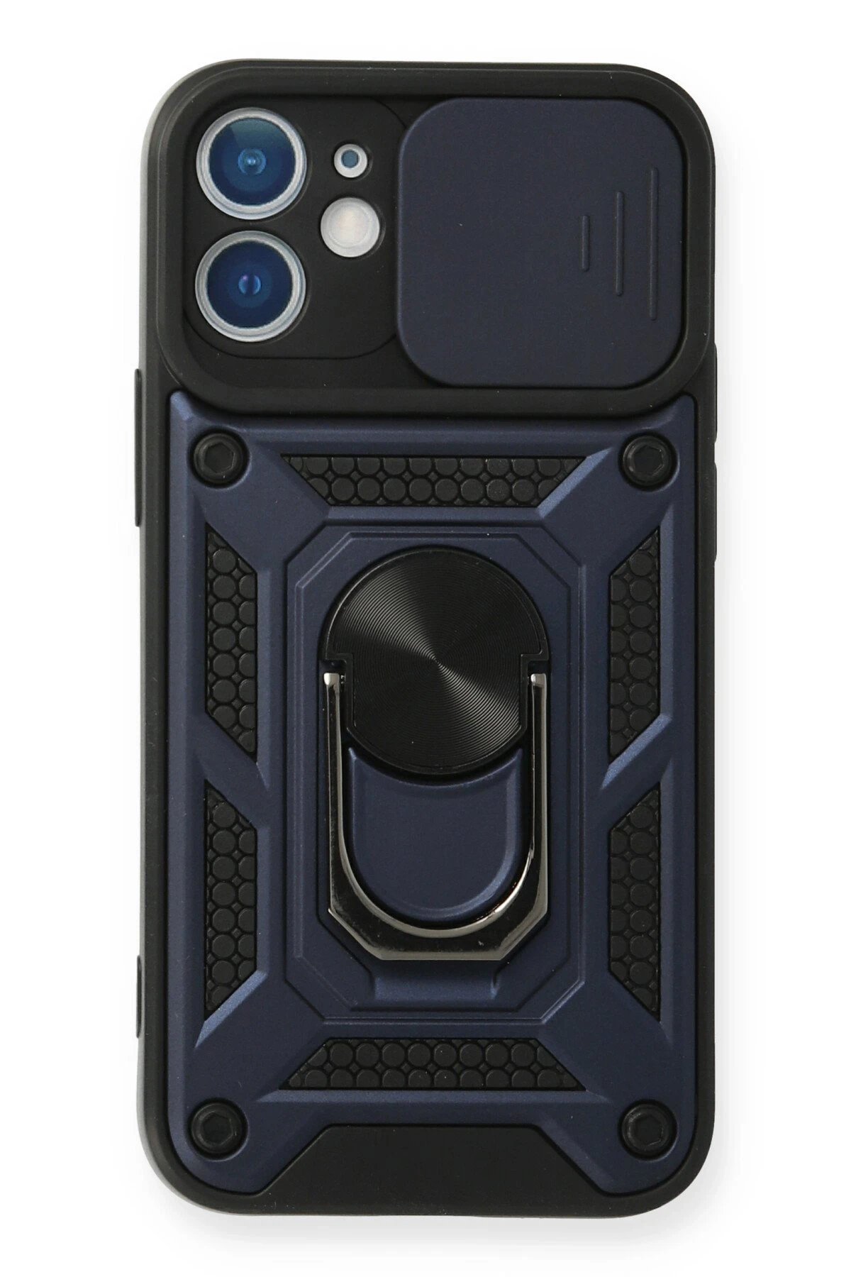 iPhone 12 Mini Kılıf Pars Lens Yüzüklü Silikon - Lacivert-(5796)