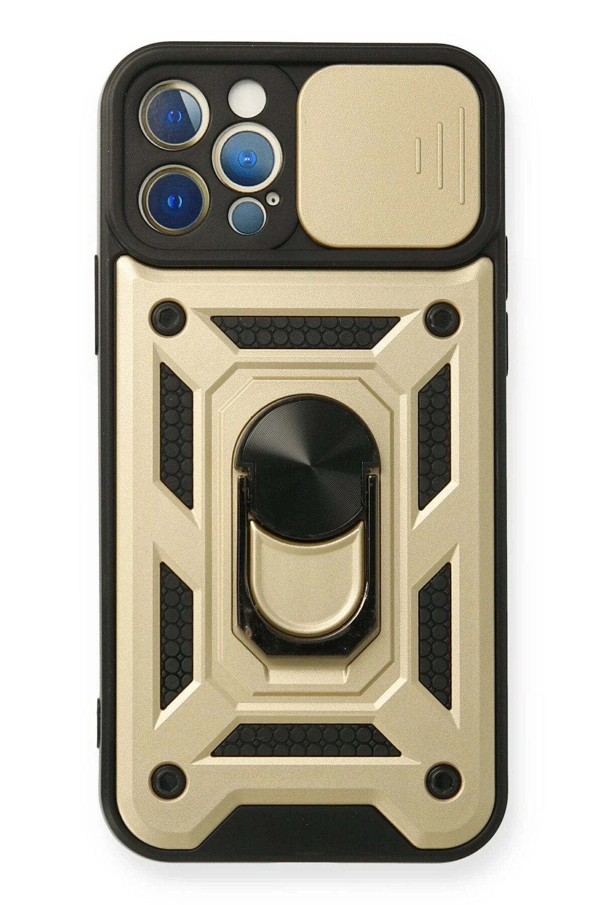 iPhone 12 Pro Kılıf Pars Lens Yüzüklü Silikon - Gold-(5796)