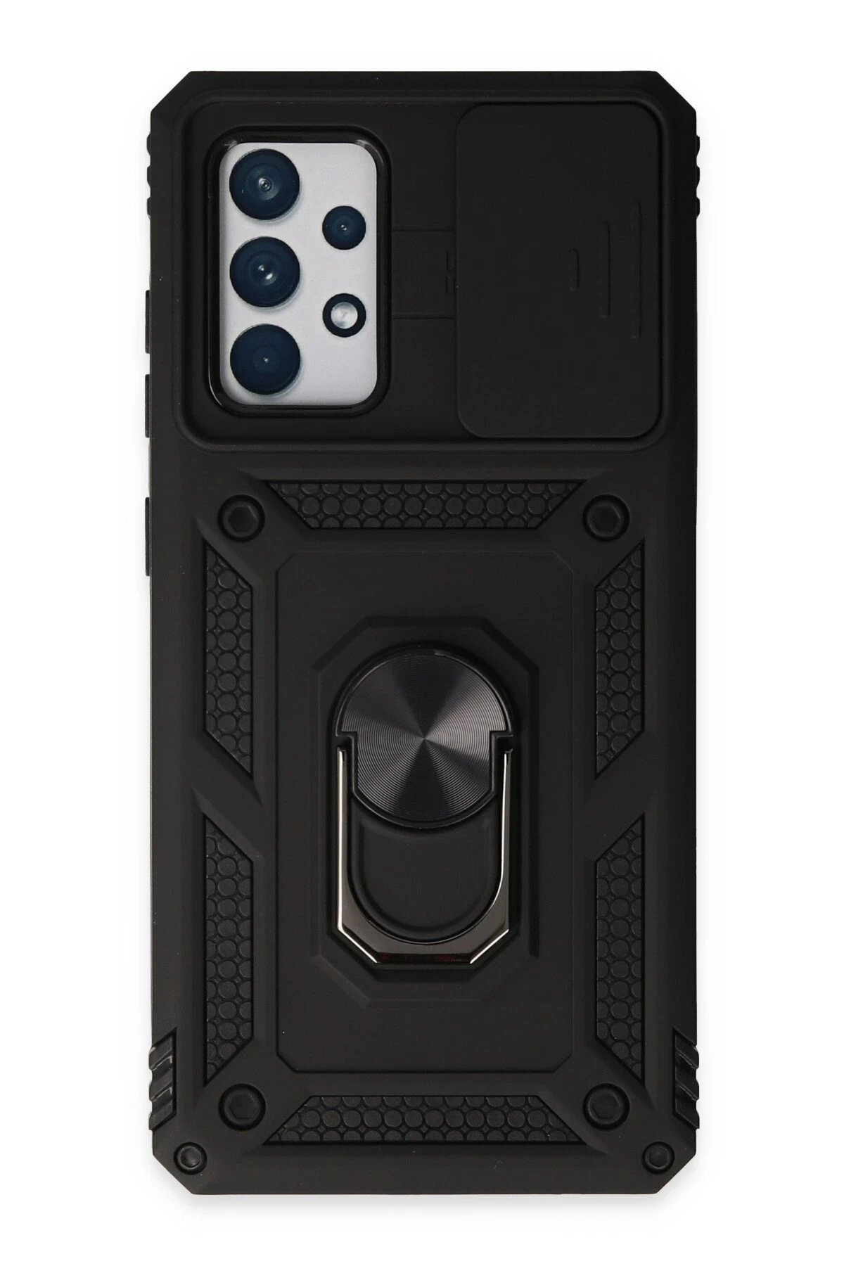 Samsung Galaxy A72 Kılıf Pars Lens Yüzüklü Silikon - Siyah-(5796)