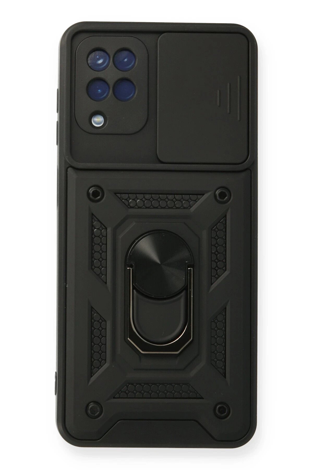 Samsung Galaxy A12 Kılıf Pars Lens Yüzüklü Silikon - Siyah-(5796)