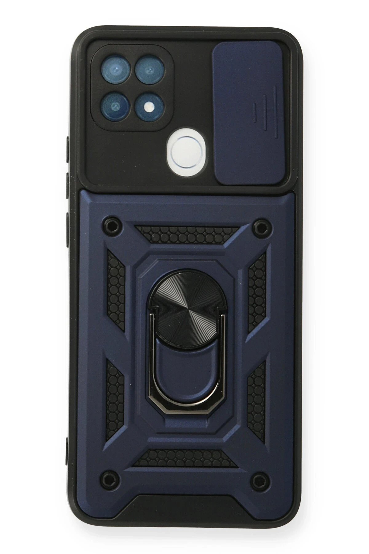 Oppo A15 Kılıf Pars Lens Yüzüklü Silikon - Lacivert-(5796)