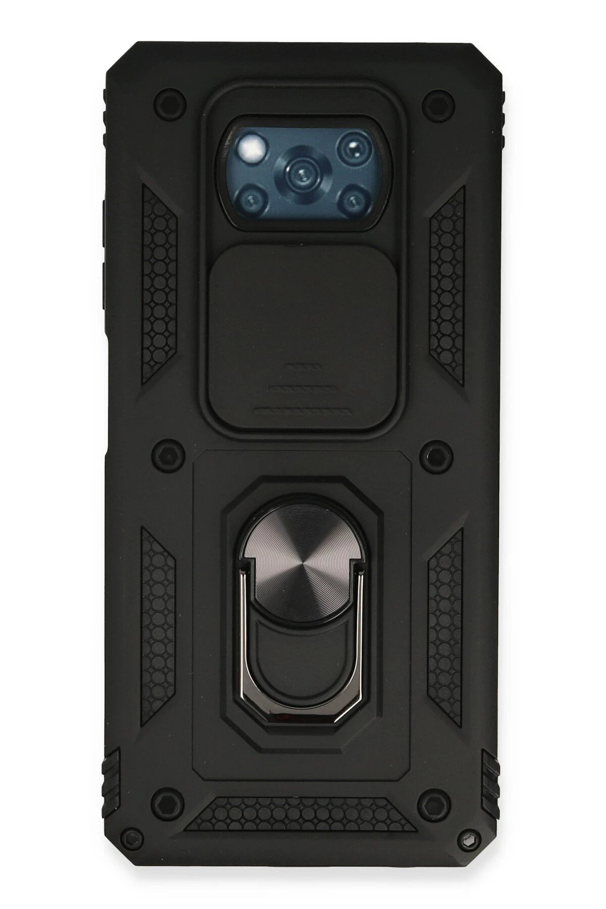 Xiaomi Pocophone X3 Kılıf Pars Lens Yüzüklü Silikon - Siyah-(5796)