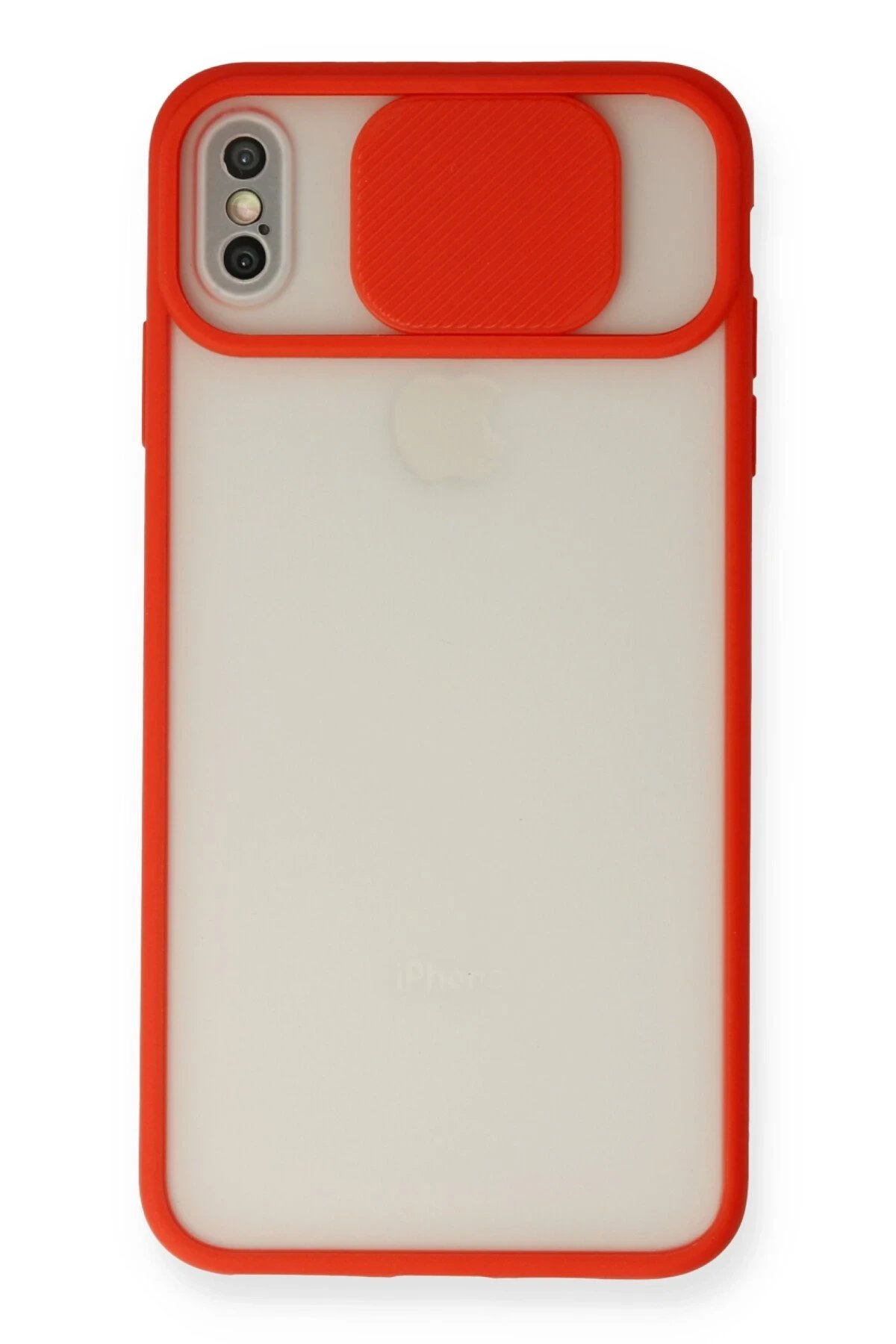 iPhone X Kılıf Palm Buzlu Kamera Sürgülü Silikon - Kırmızı-(5796)