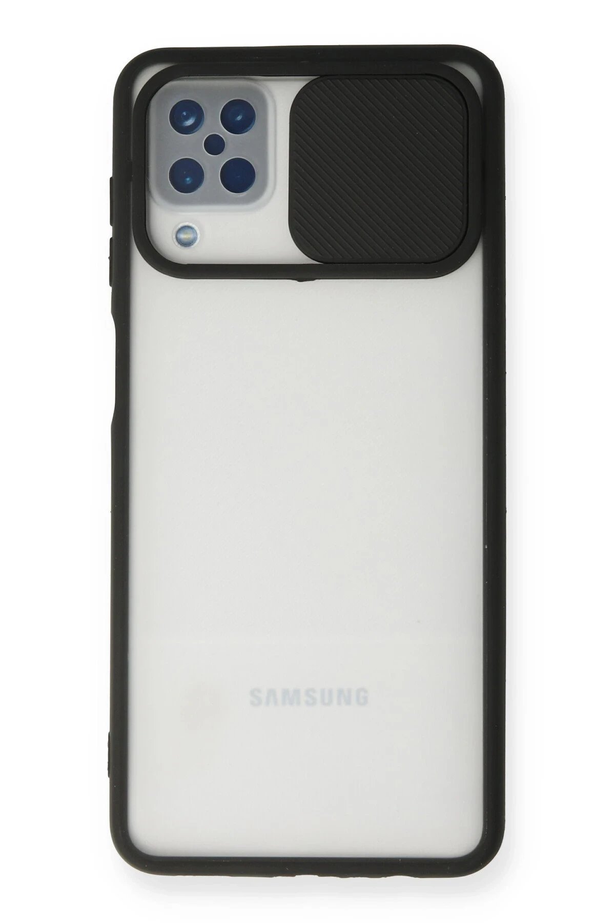 Samsung Galaxy A12 Kılıf Palm Buzlu Kamera Sürgülü Silikon - Siyah-(5796)