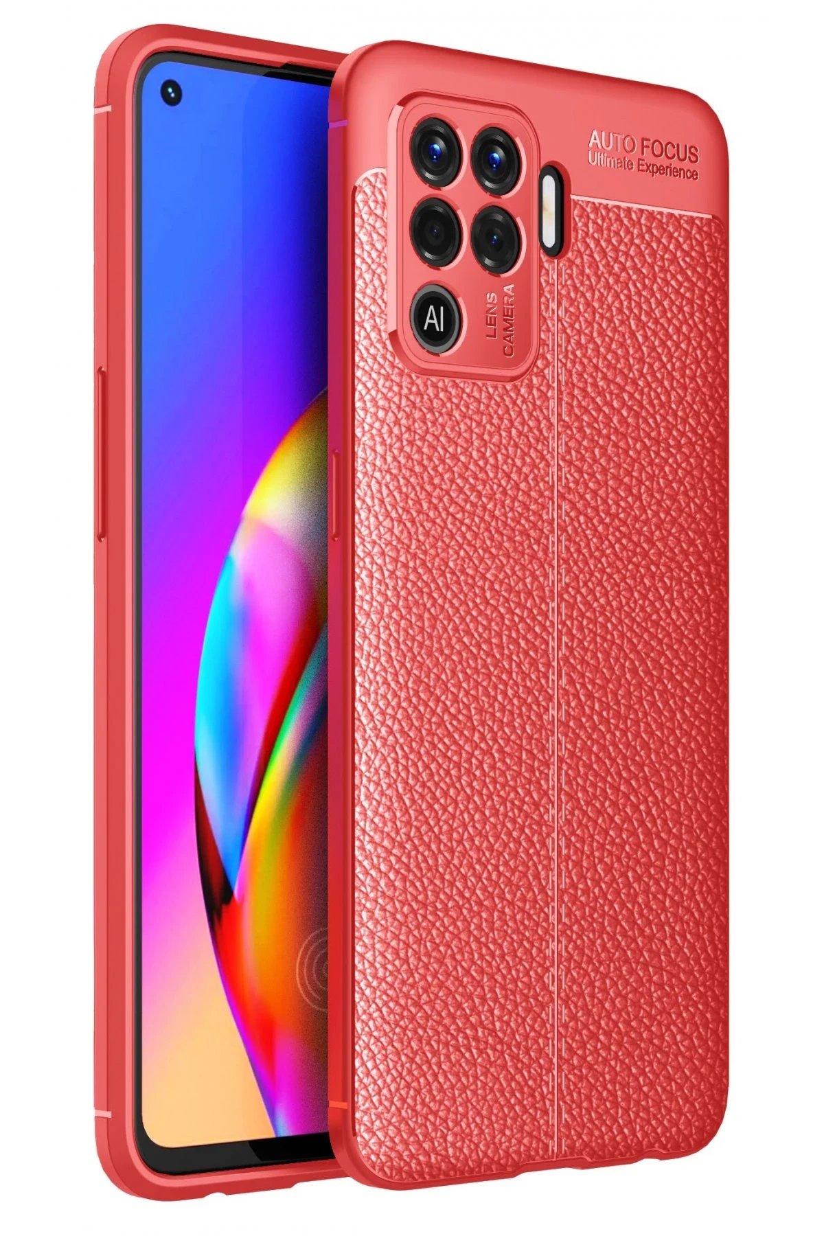 Oppo Reno 5 Lite Kılıf Auto Focus Kapak - Kırmızı-(5796)
