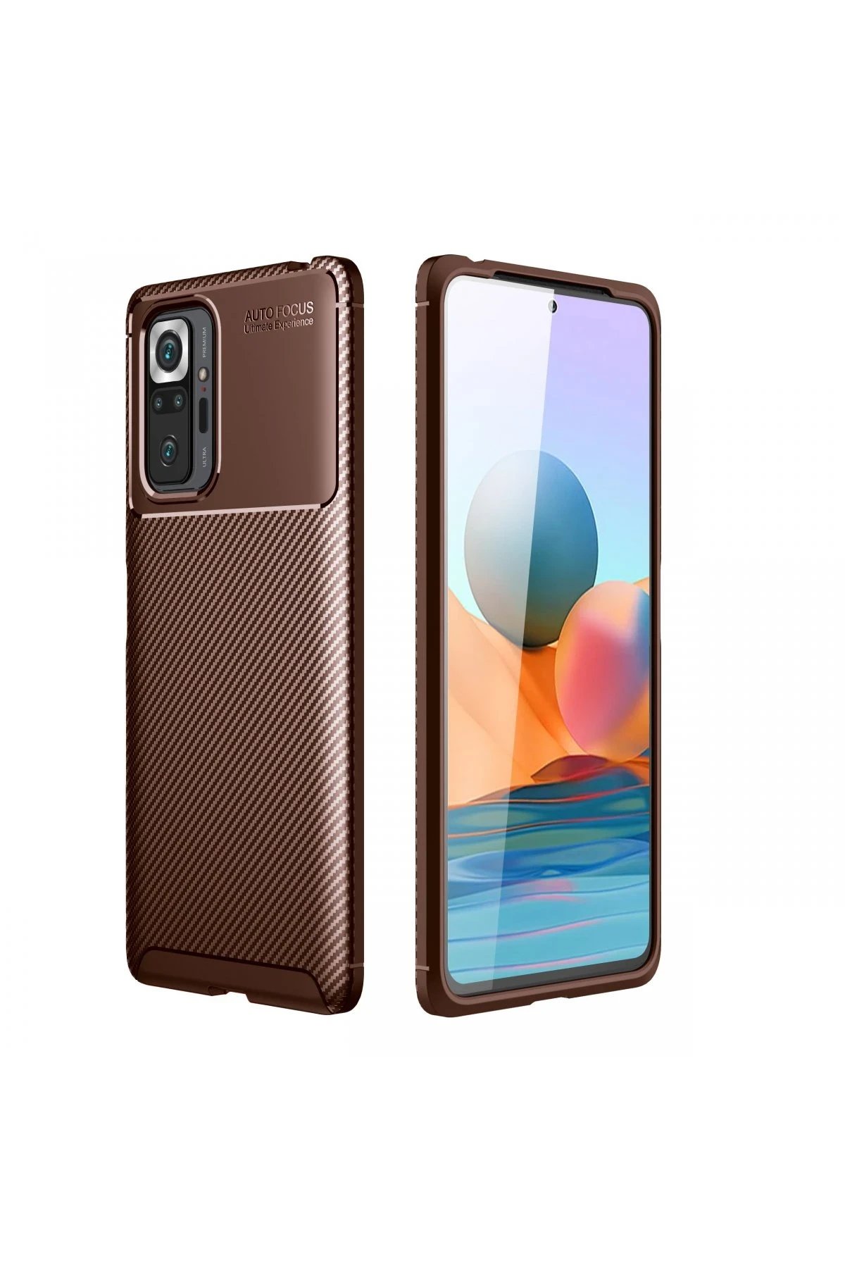 Xiaomi Redmi Note 10 Pro Kılıf Auto Focus Karbon Kapak - Kahverengi-(5796)