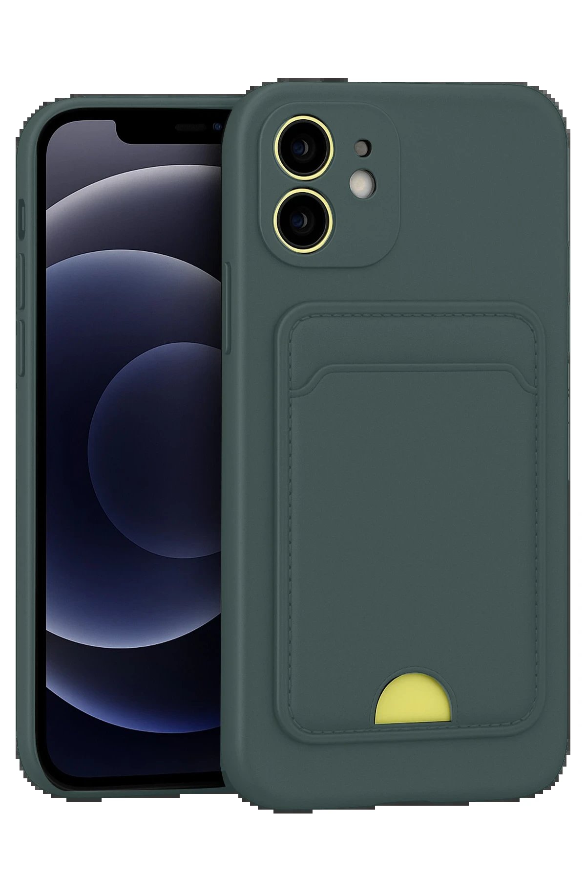 iPhone 11 Kılıf Kelvin Kartvizitli Silikon - Koyu Yeşil-(5796)