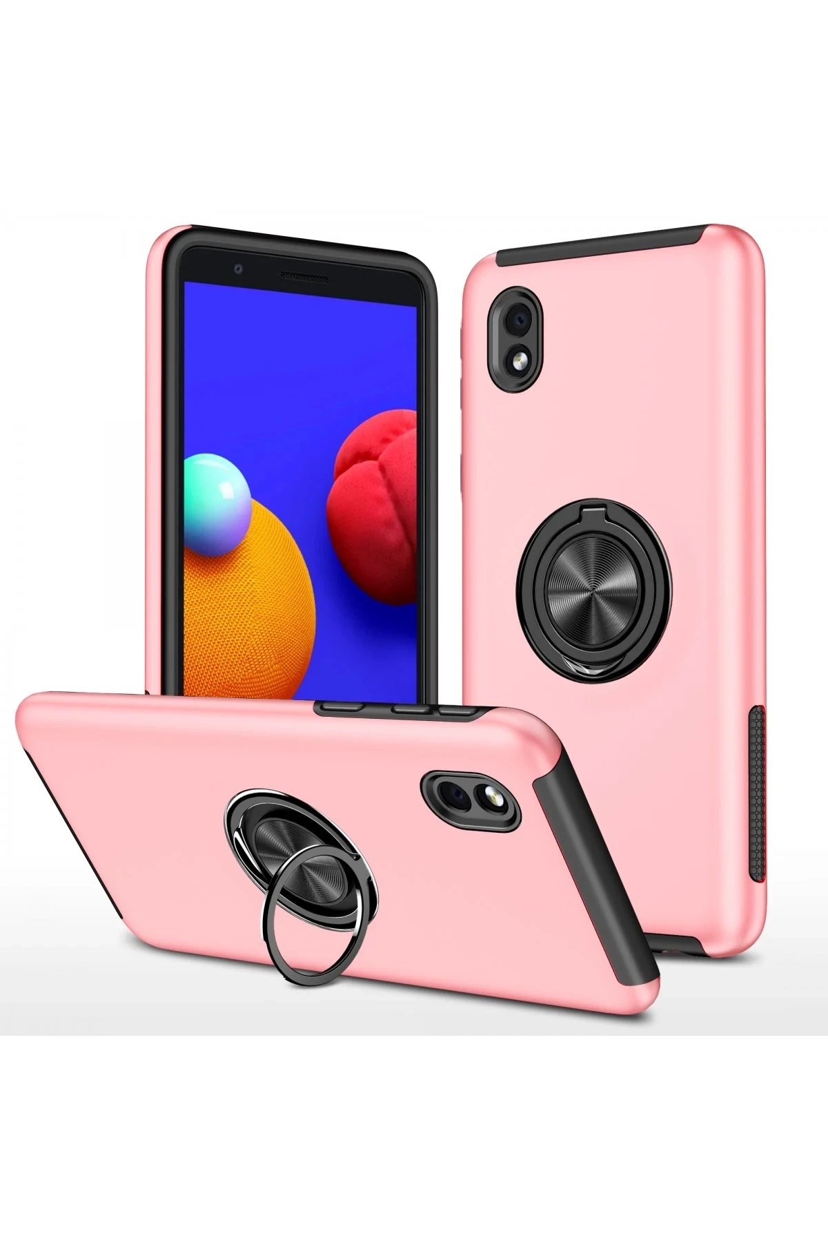 Samsung Galaxy A01 Core Kılıf Elit Yüzüklü Kapak - Pembe-(5796)