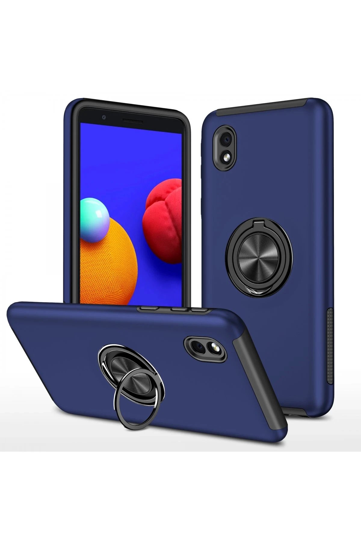 Samsung Galaxy A01 Core Kılıf Elit Yüzüklü Kapak - Lacivert-(5796)