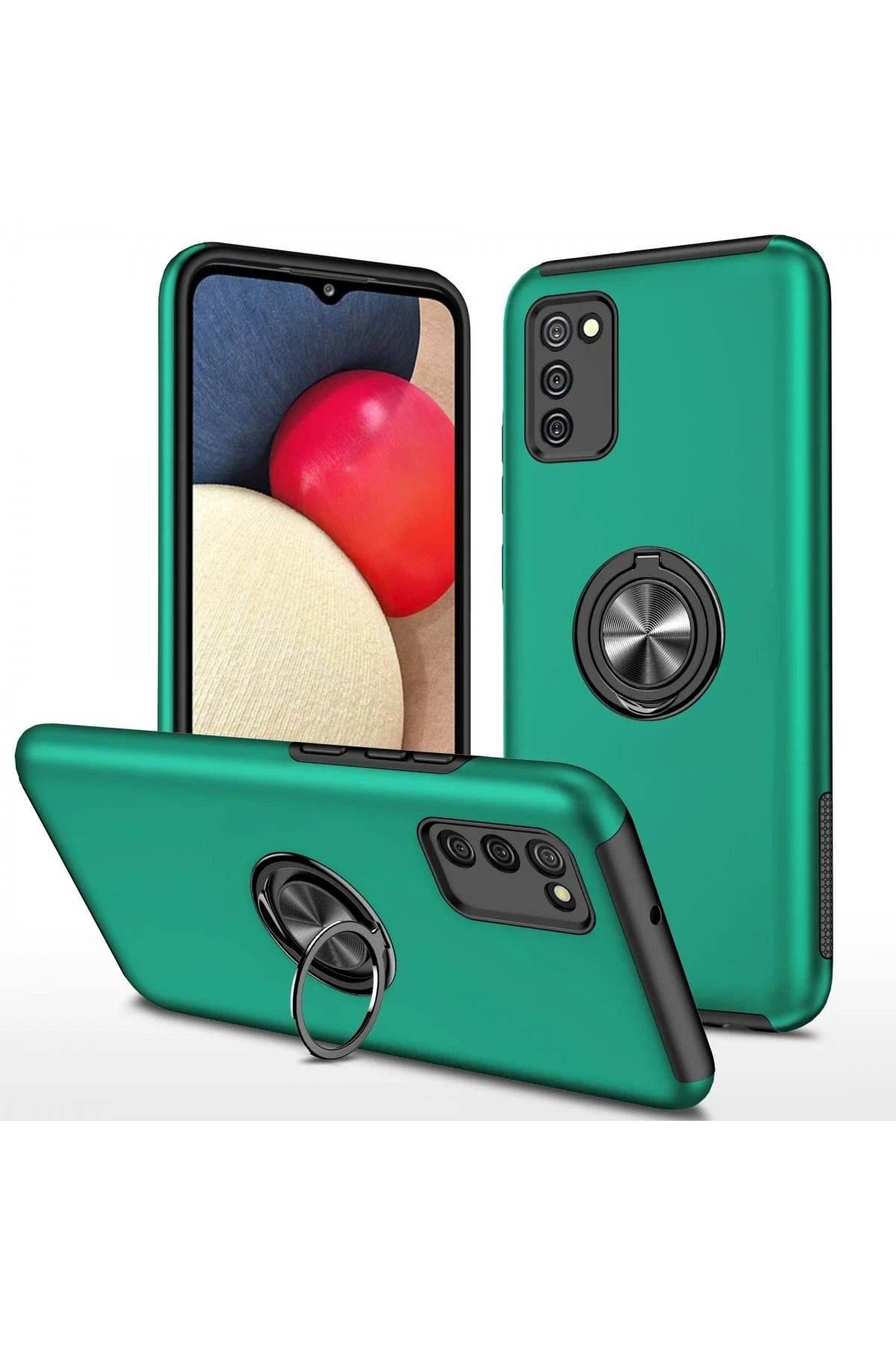 Samsung Galaxy A02S Kılıf Elit Yüzüklü Kapak - Yeşil-(5796)