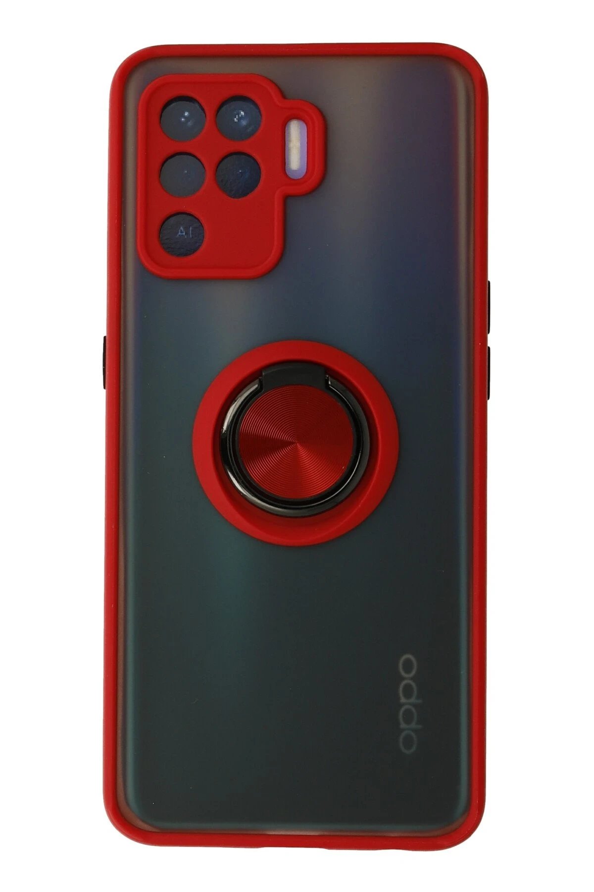 Oppo Reno 5 Lite Kılıf Montreal Yüzüklü Silikon Kapak - Kırmızı-(5796)