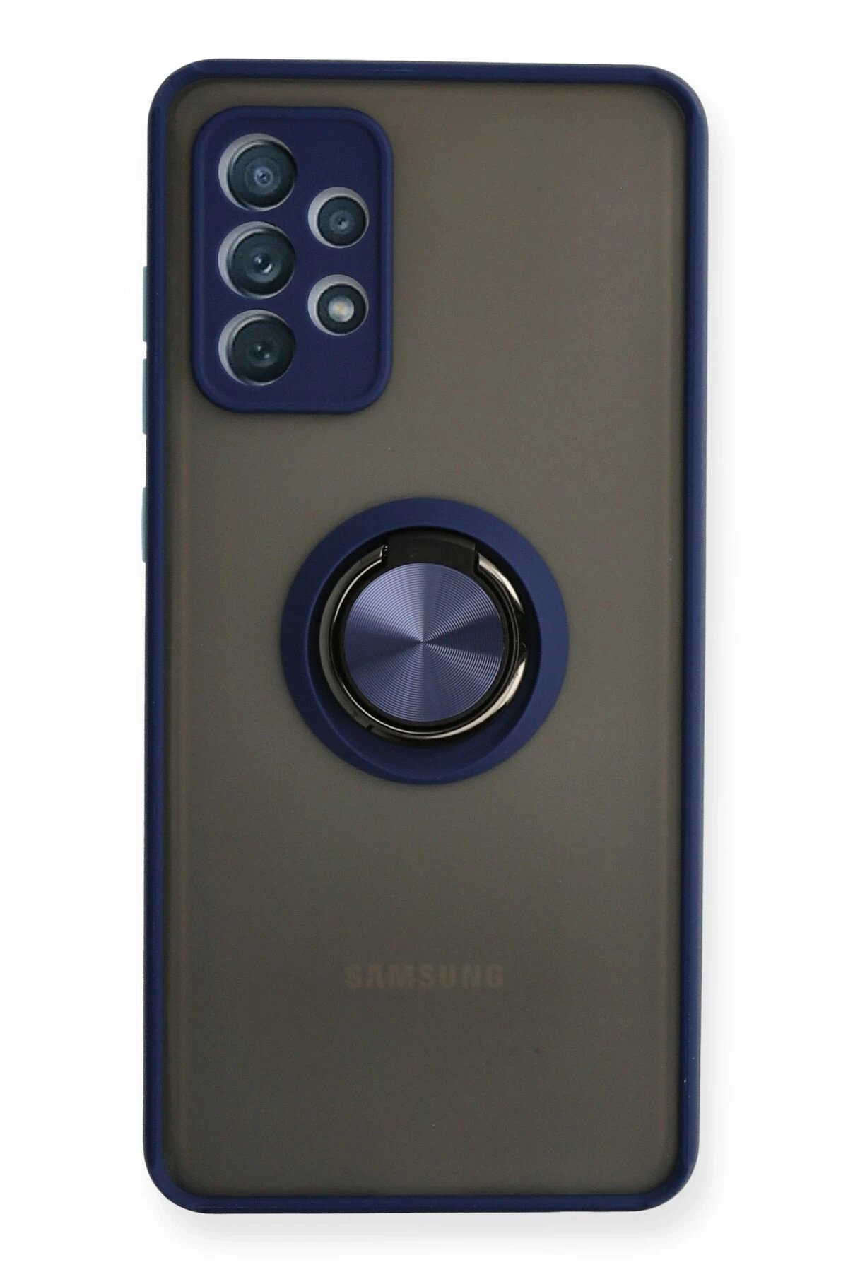 Samsung Galaxy A72 Kılıf Montreal Yüzüklü Silikon Kapak - Lacivert-(5796)