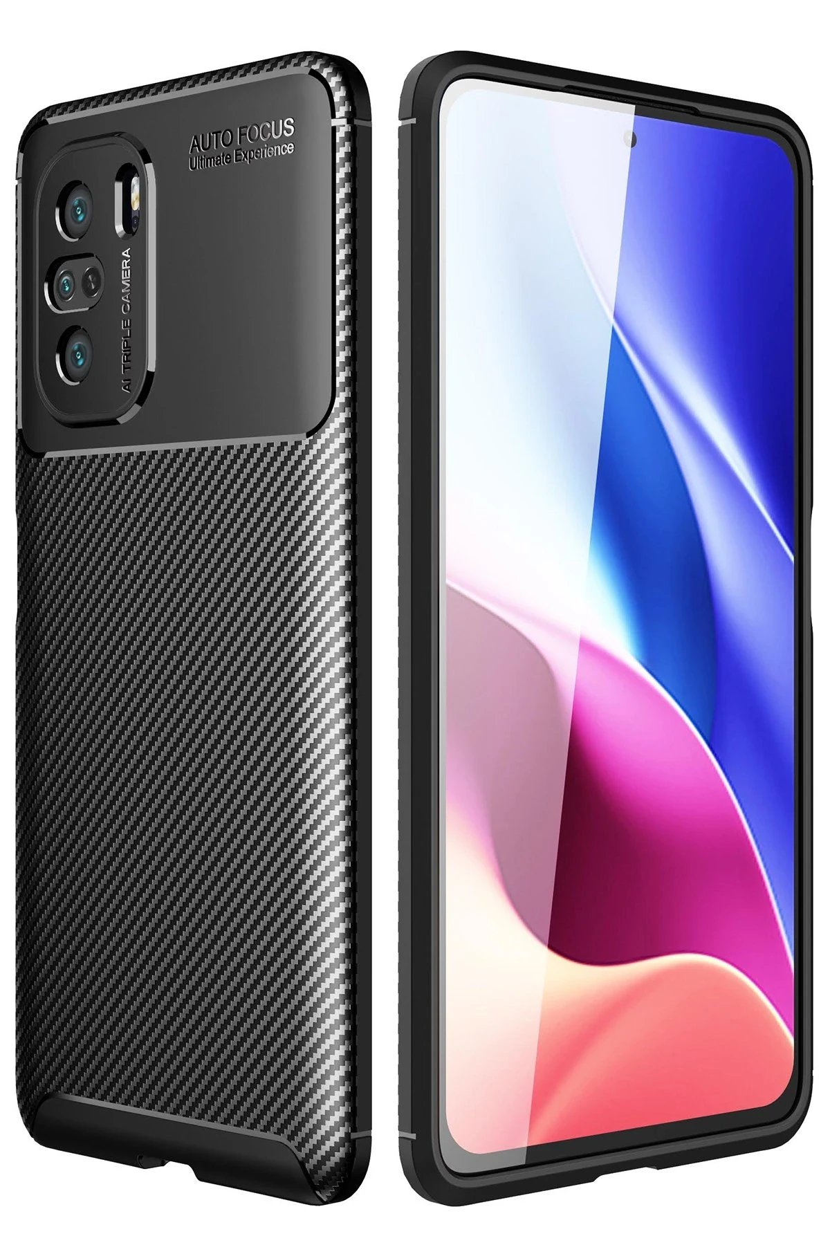 Xiaomi Poco F3 Kılıf Auto Focus Karbon Kapak - Siyah-(5796)