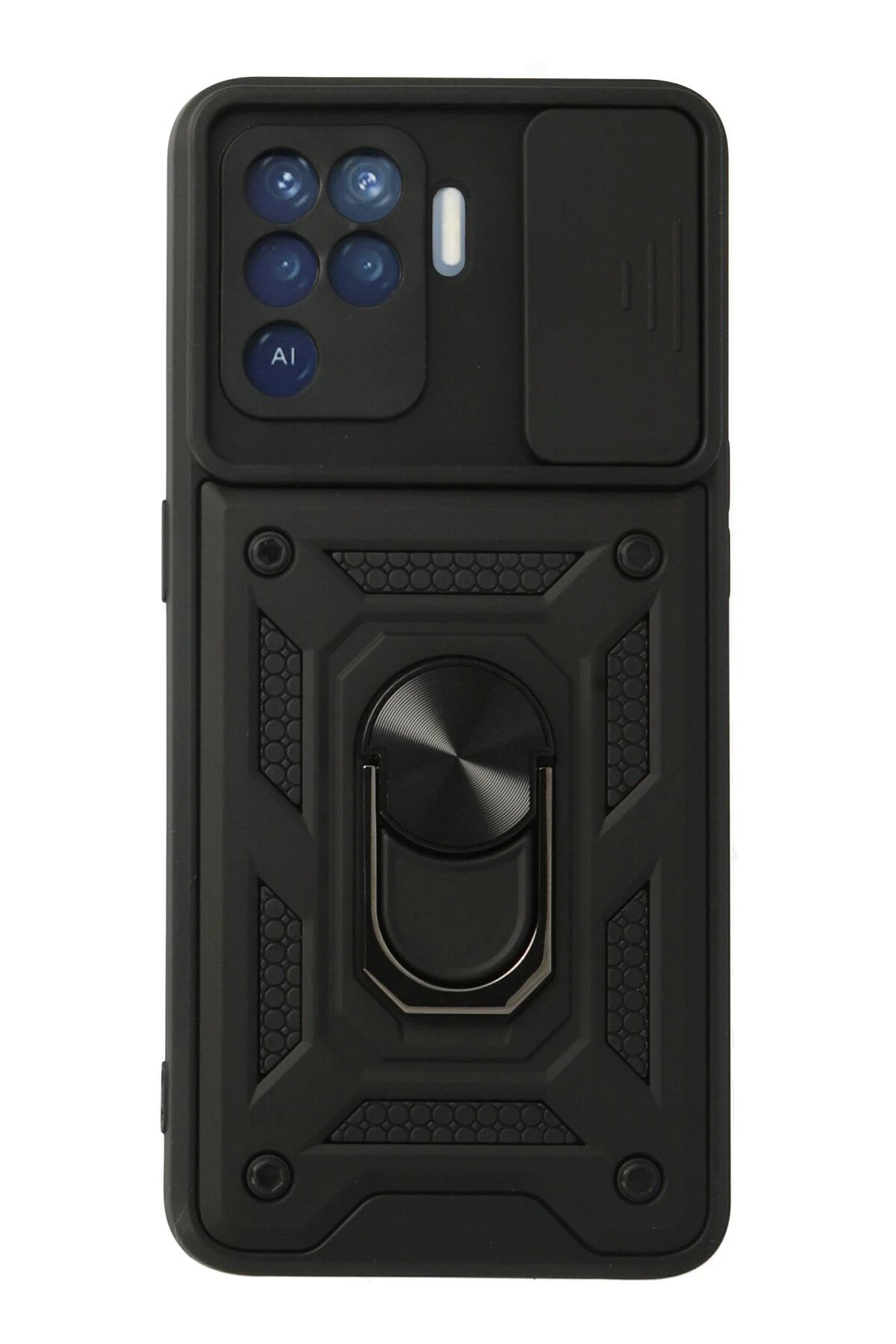 Oppo Reno 5 Lite Kılıf Pars Lens Yüzüklü Silikon - Siyah-(5796)