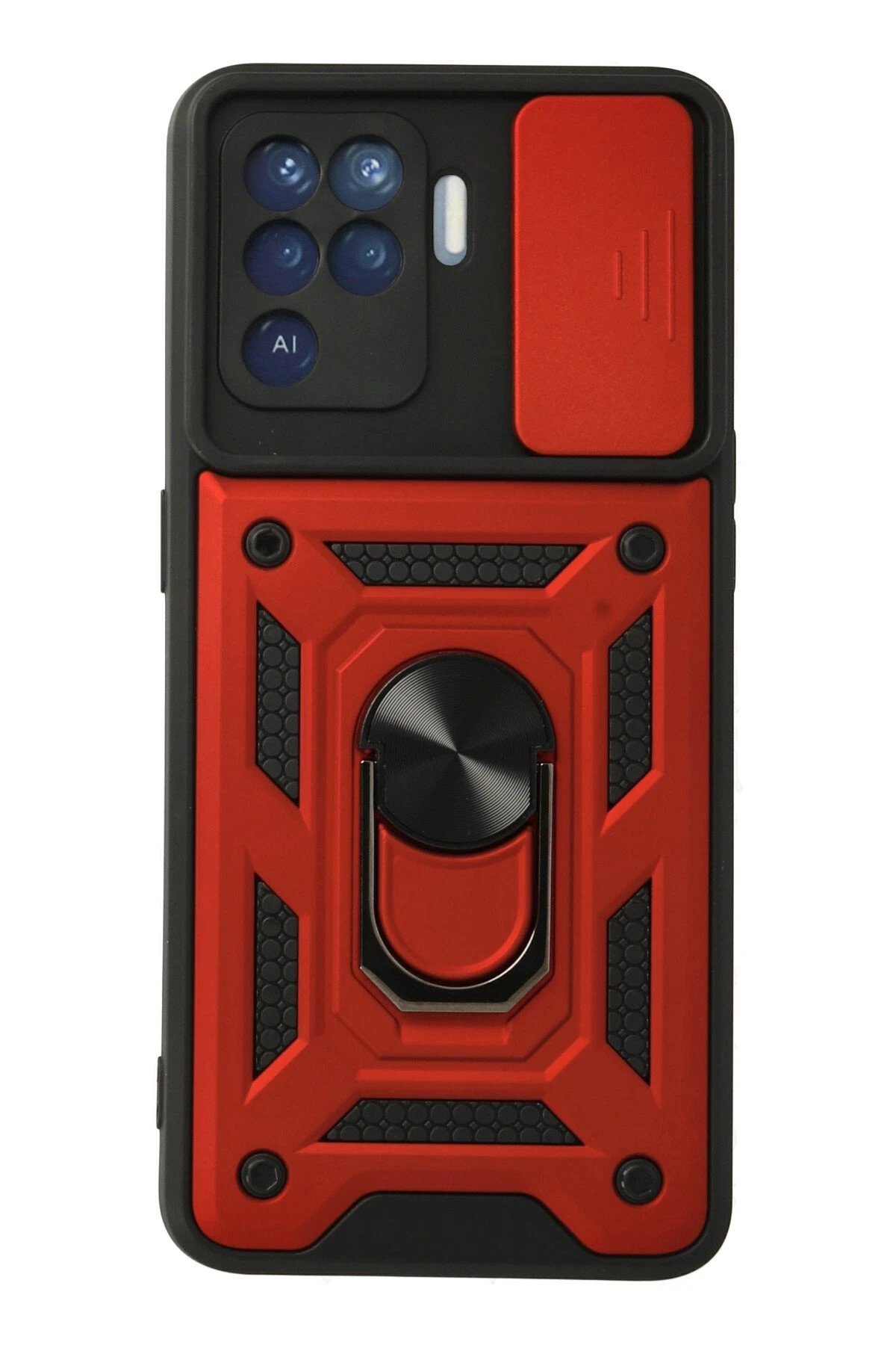 Oppo Reno 5 Lite Kılıf Pars Lens Yüzüklü Silikon - Kırmızı-(5796)