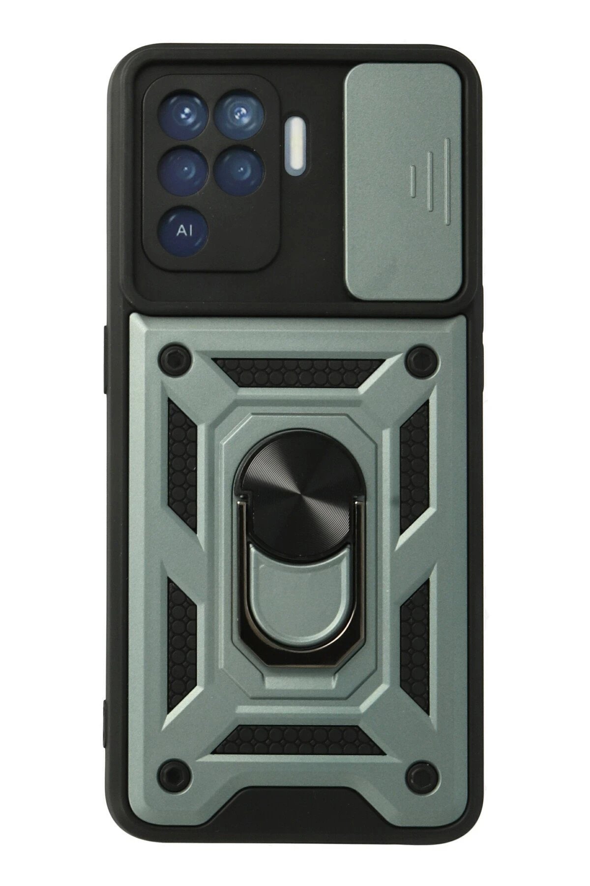 Oppo Reno 5 Lite Kılıf Pars Lens Yüzüklü Silikon - Yeşil-(5796)