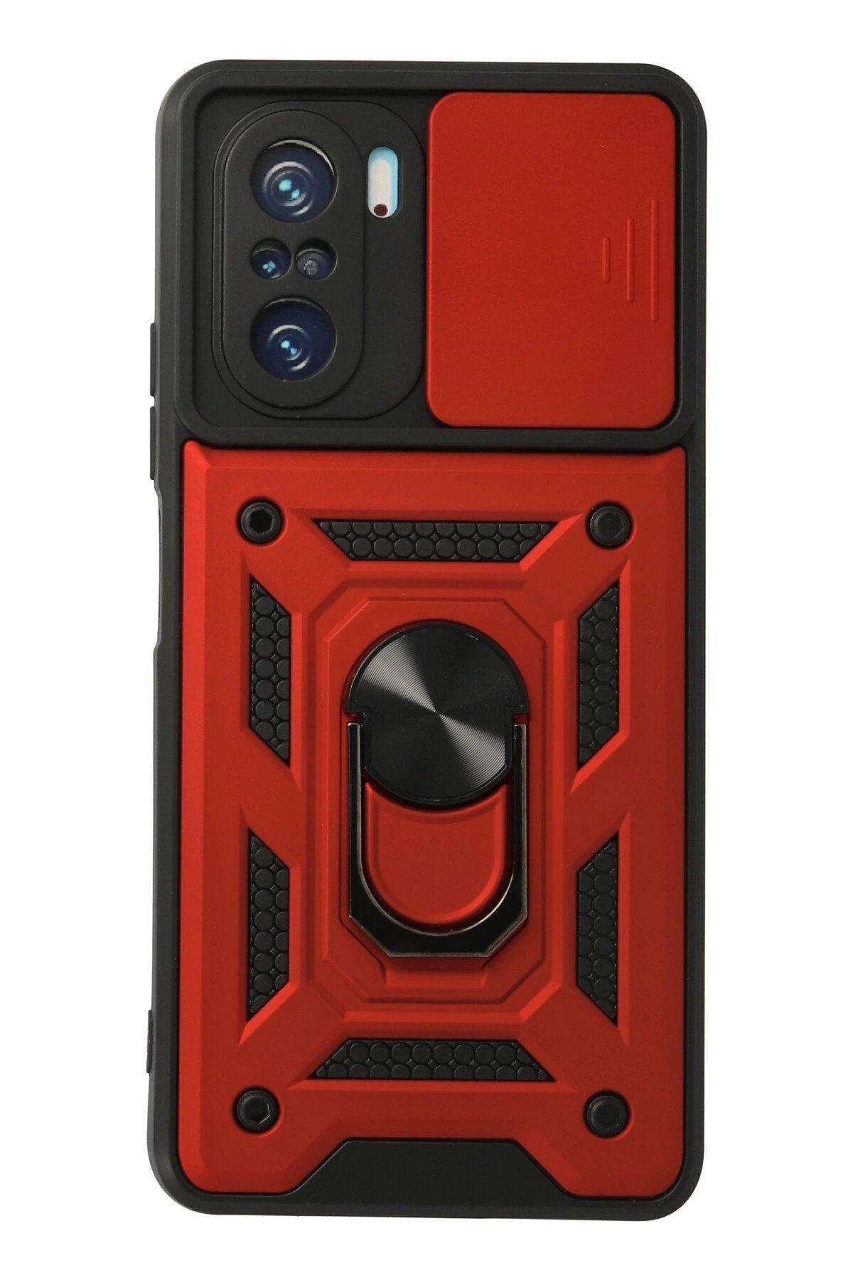 Xiaomi Poco F3 Kılıf Pars Lens Yüzüklü Silikon - Kırmızı-(5796)