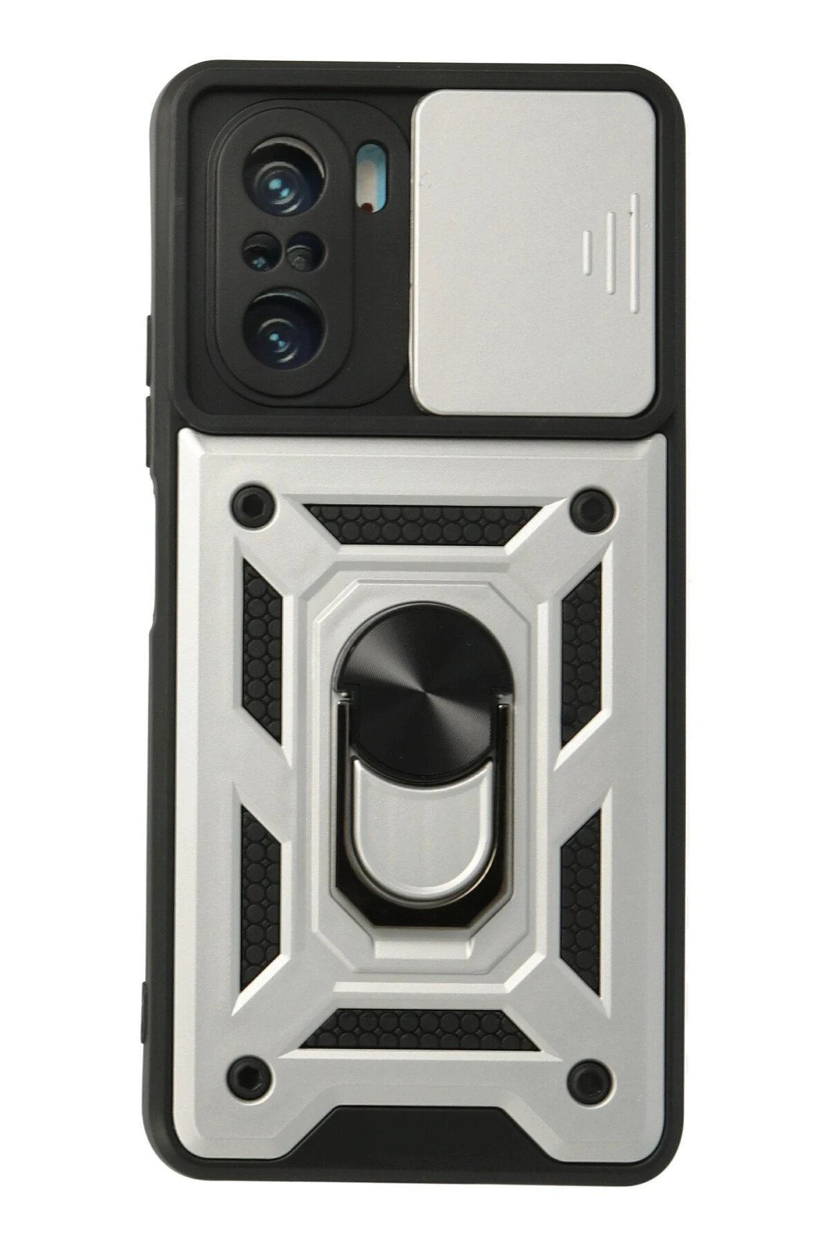 Xiaomi Poco F3 Kılıf Pars Lens Yüzüklü Silikon - Gümüş-(5796)