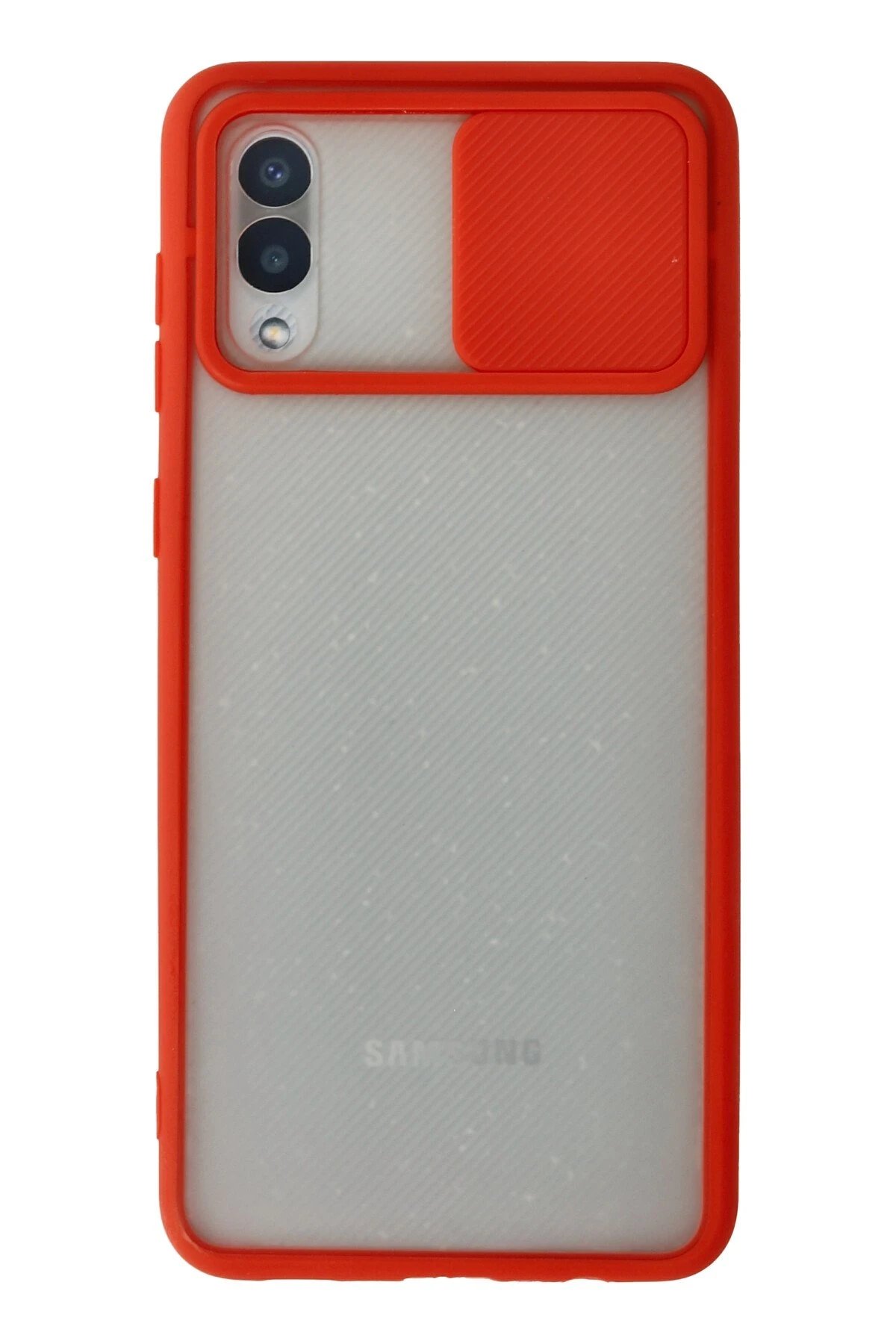 Samsung Galaxy A02 Kılıf Palm Buzlu Kamera Sürgülü Silikon - Kırmızı-(5796)