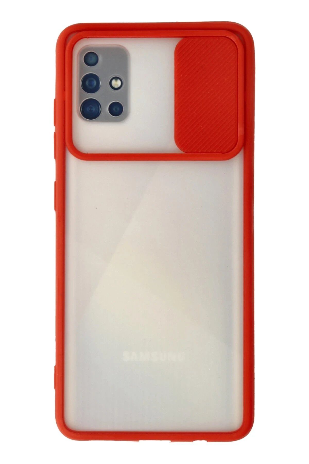 Samsung Galaxy A71 Kılıf Palm Buzlu Kamera Sürgülü Silikon - Kırmızı-(5796)
