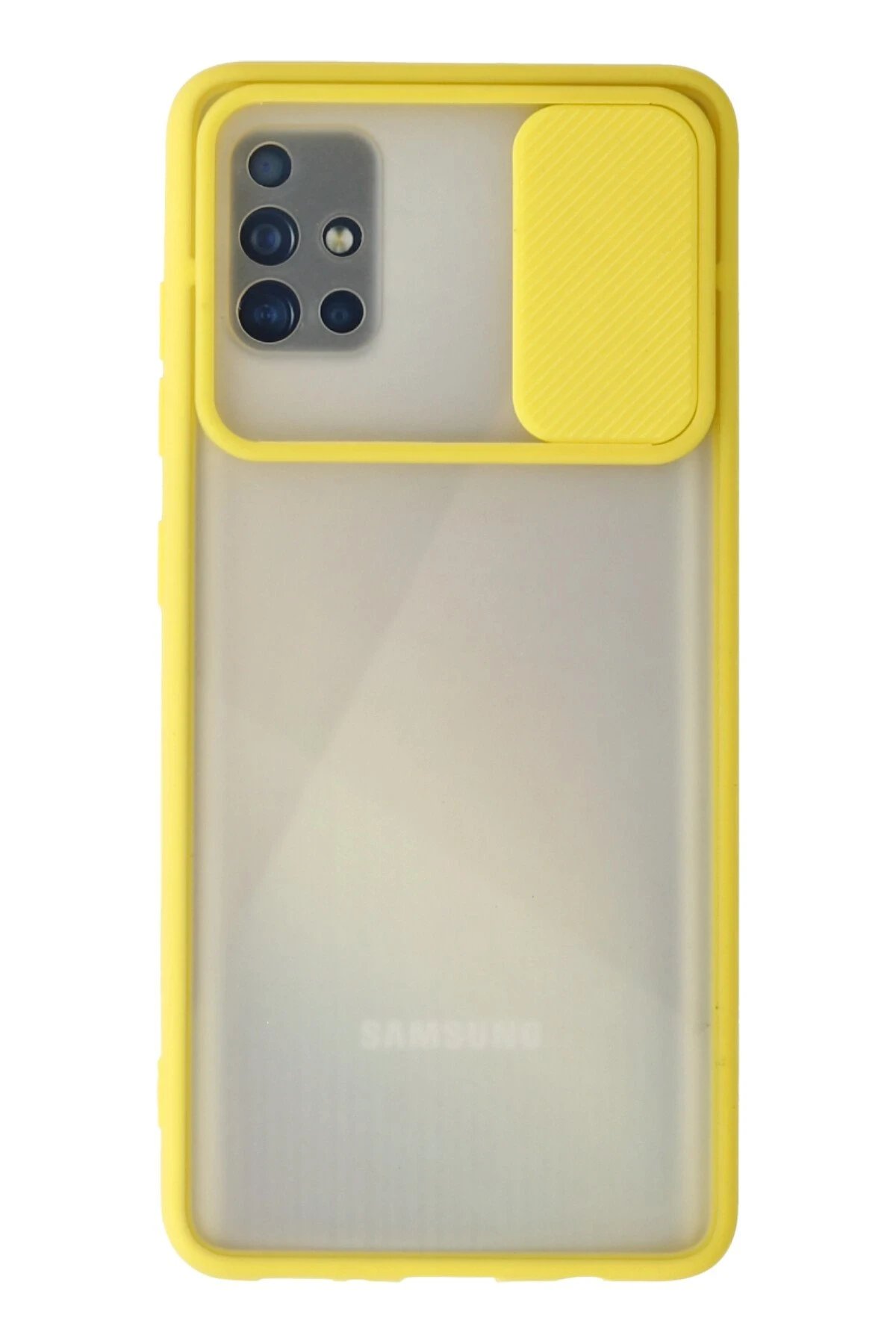 Samsung Galaxy A71 Kılıf Palm Buzlu Kamera Sürgülü Silikon - Sarı-(5796)