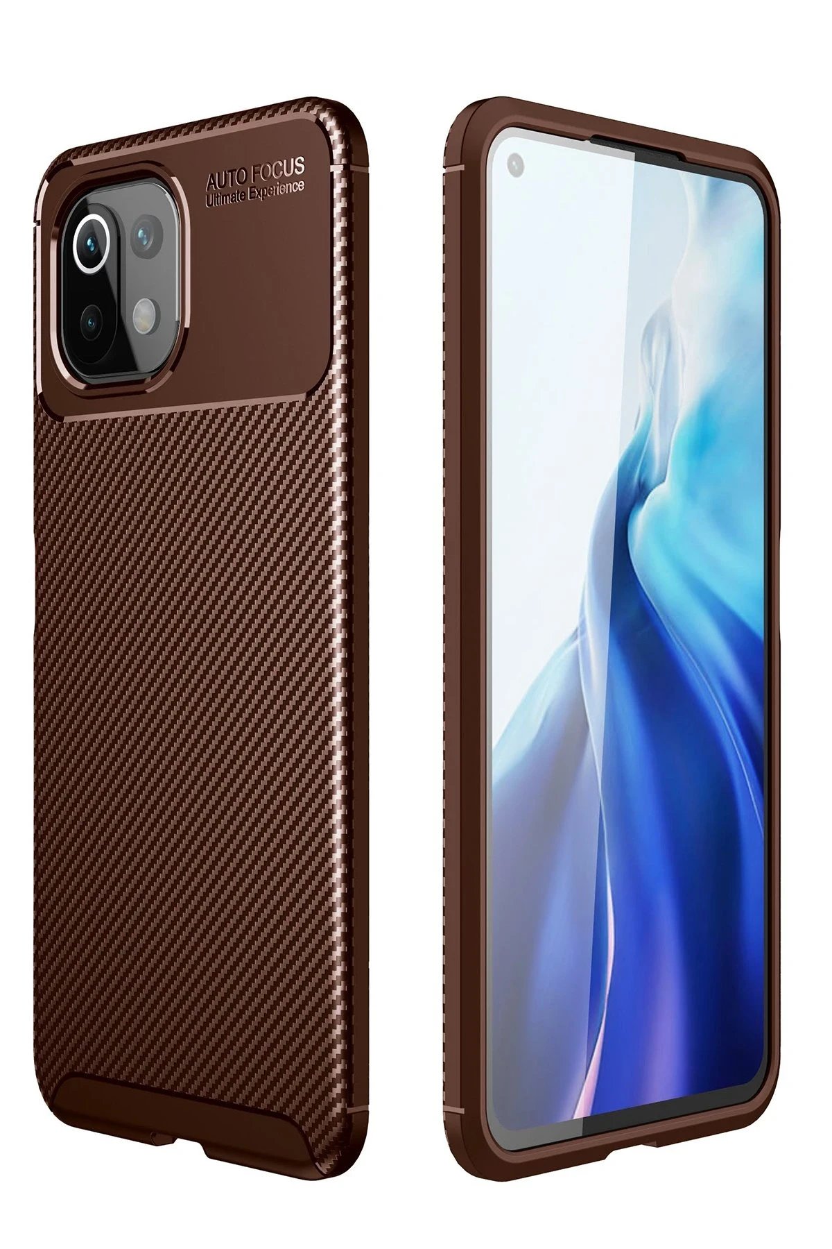 Xiaomi Mİ 11 Lite Kılıf Auto Focus Karbon Kapak - Kahverengi-(5796)