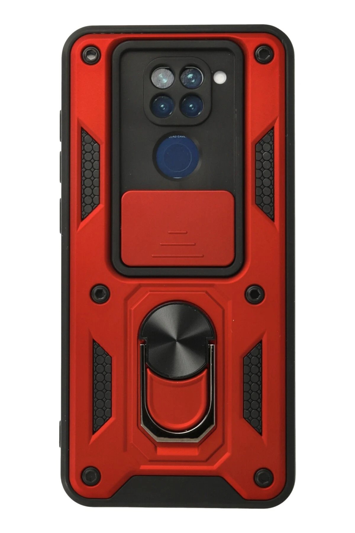 Xiaomi Redmi Note 9 Kılıf Pars Lens Yüzüklü Silikon - Kırmızı-(5796)