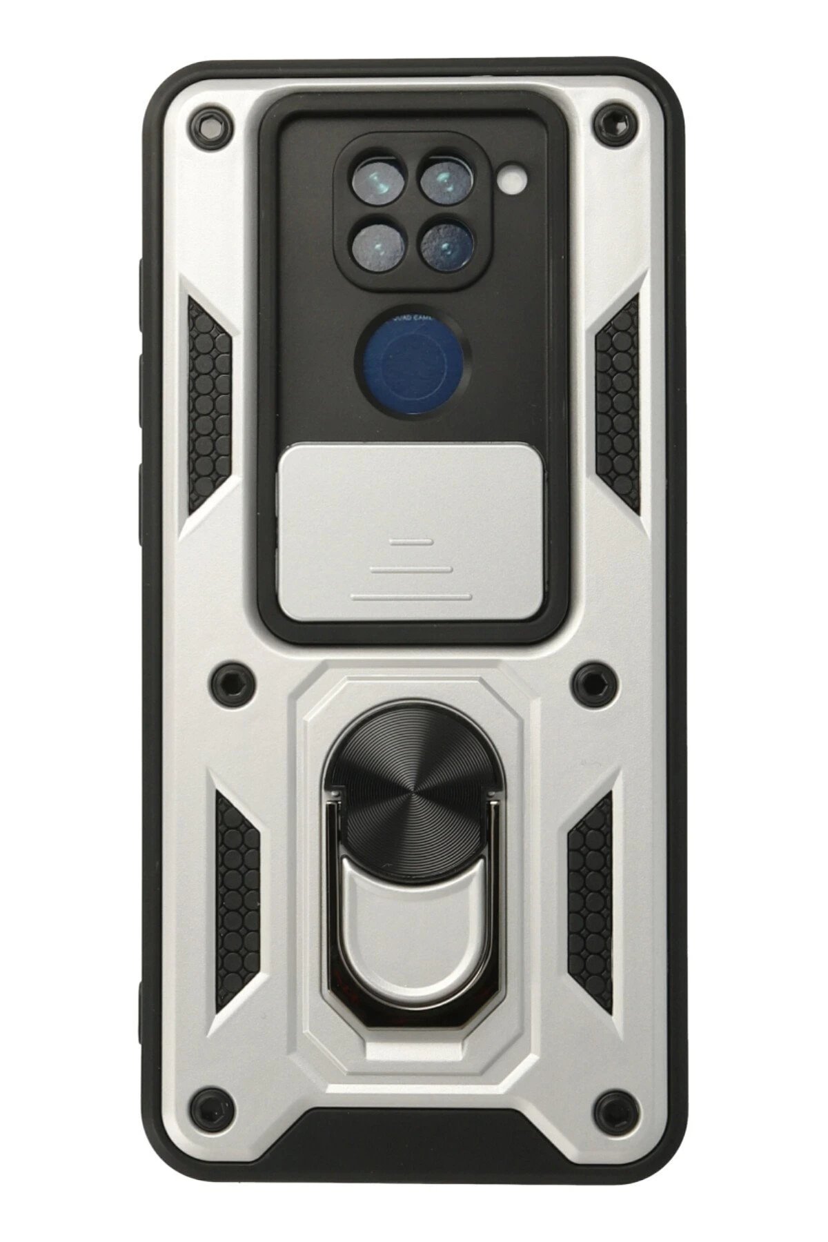 Xiaomi Redmi Note 9 Kılıf Pars Lens Yüzüklü Silikon - Gümüş-(5796)