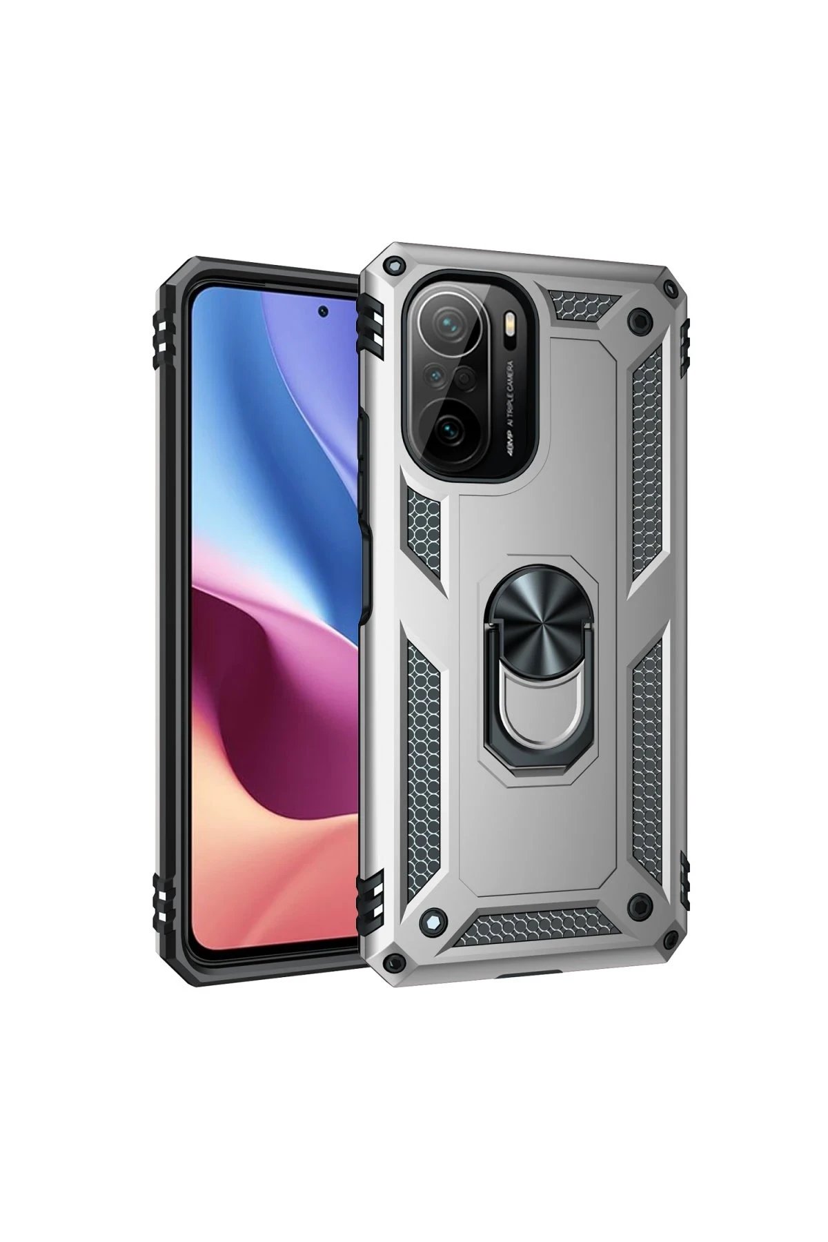 Xiaomi Poco F3 Kılıf Sofya Yüzüklü Silikon Kapak - Gümüş-(5796)