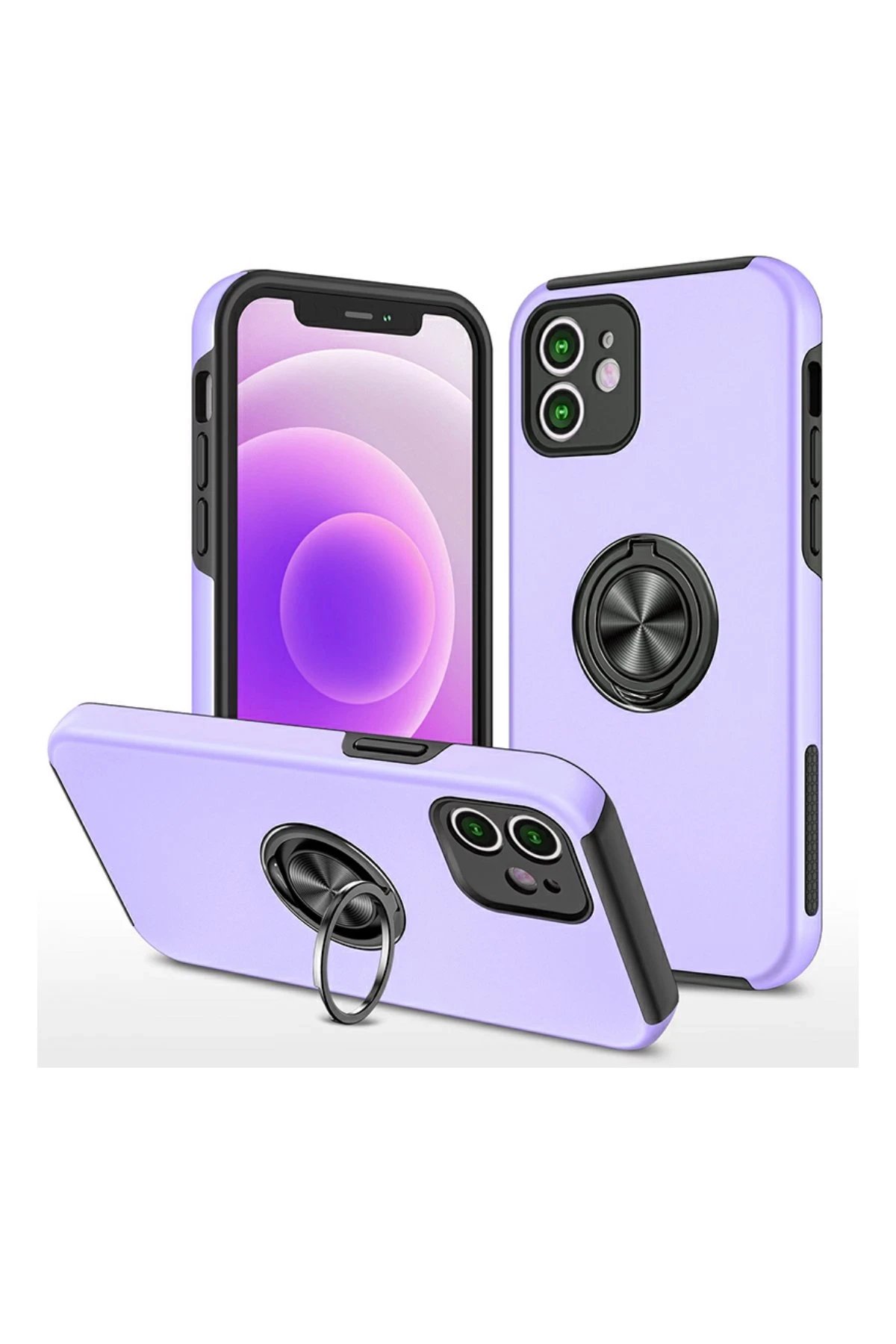 iPhone 12 Mini Kılıf Elit Yüzüklü Kapak - Mor-(5796)