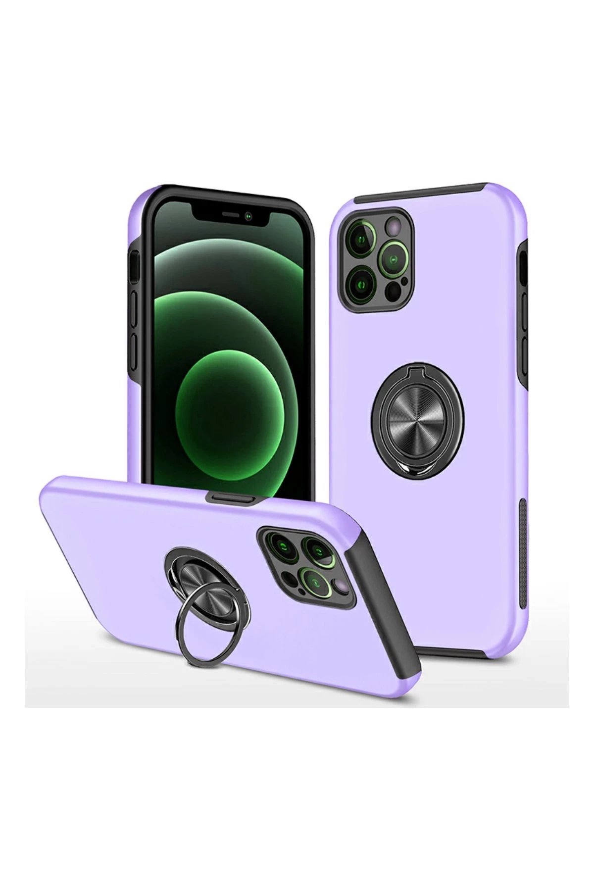 iPhone 12 Pro Kılıf Elit Yüzüklü Kapak - Mor-(5796)