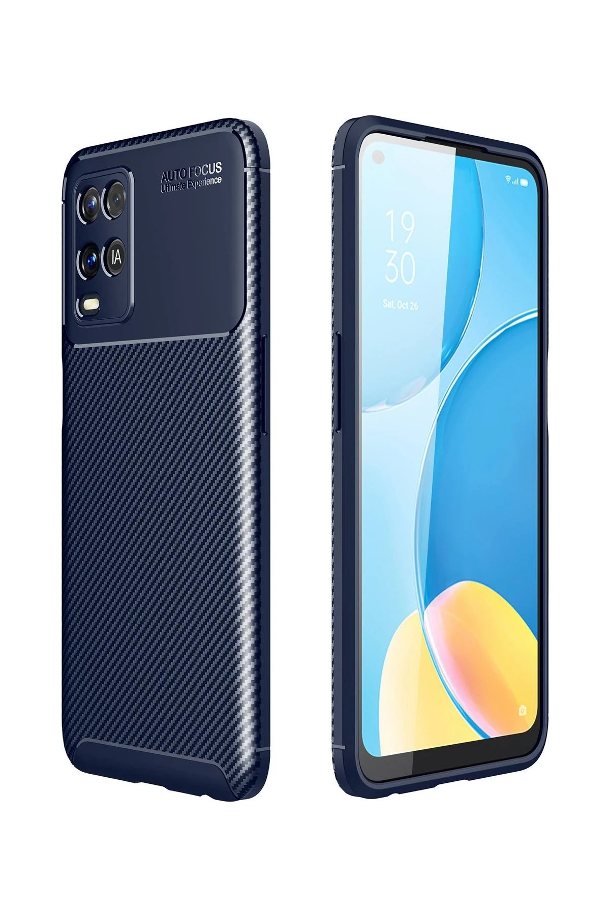 Oppo A54 4G Kılıf Auto Focus Karbon Kapak - Lacivert-(5796)