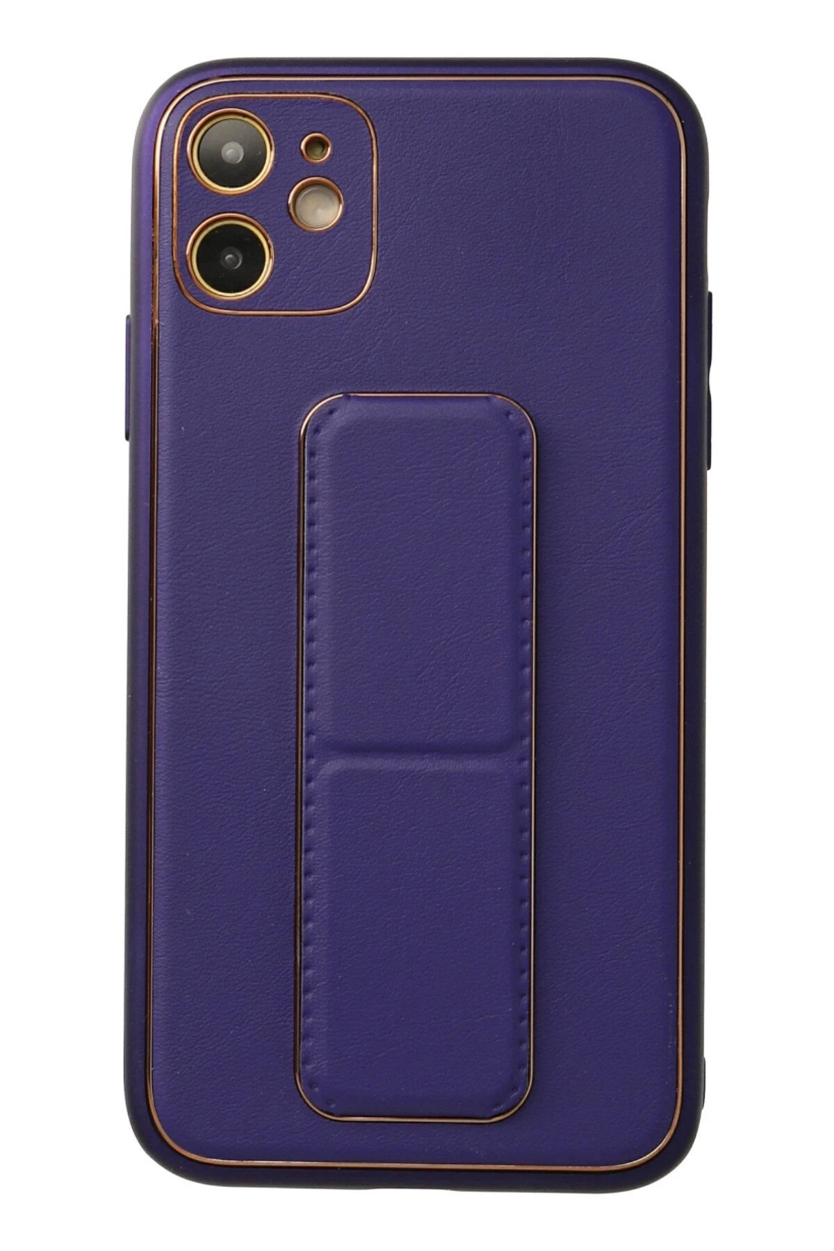 iPhone 12 Kılıf Coco Deri Standlı Kapak - Mor-(5796)