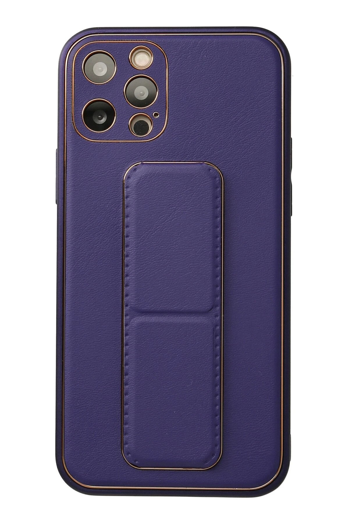 iPhone 12 Pro Kılıf Coco Deri Standlı Kapak - Mor-(5796)