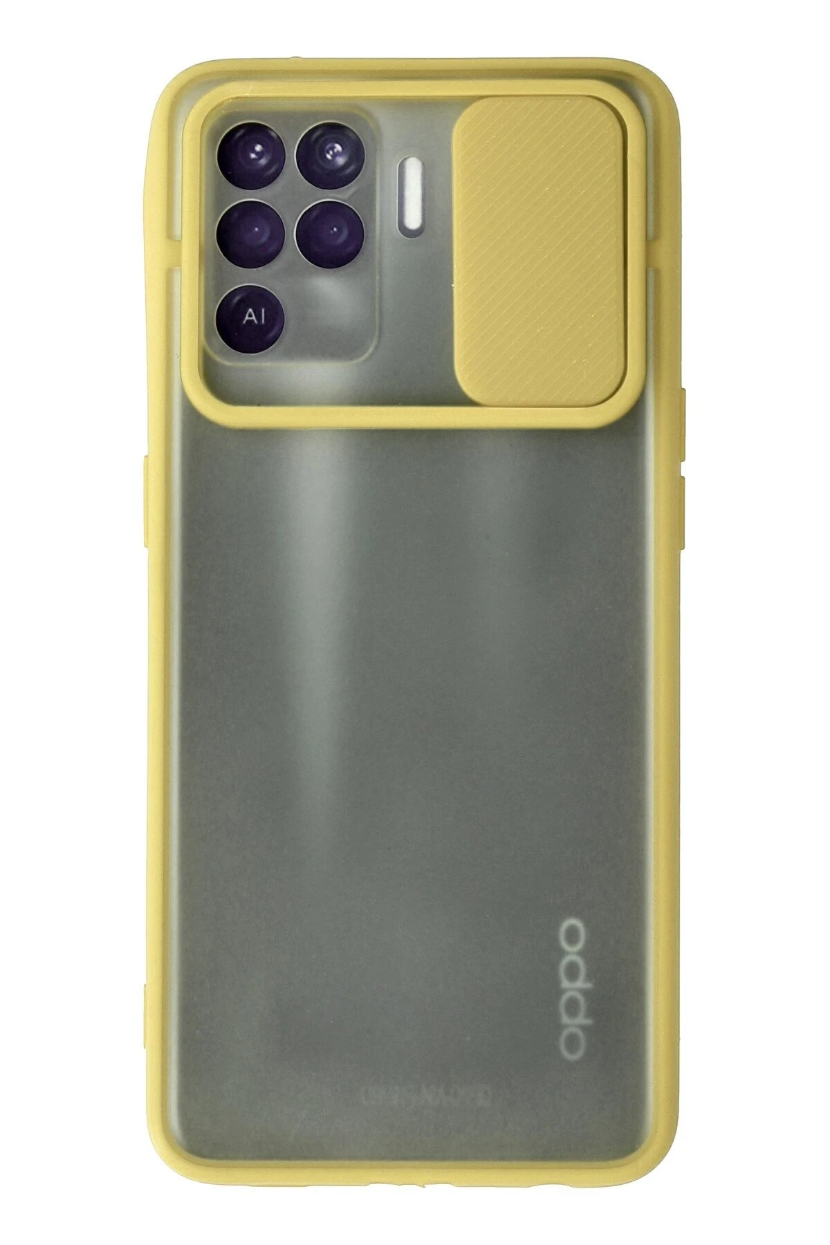 Oppo Reno 5 Lite Kılıf Palm Buzlu Kamera Sürgülü Silikon - Sarı-(5796)