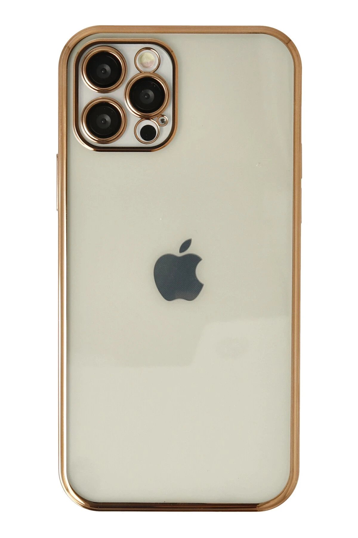 iPhone 12 Pro Kılıf Lensli Silikon - Gold-(5796)