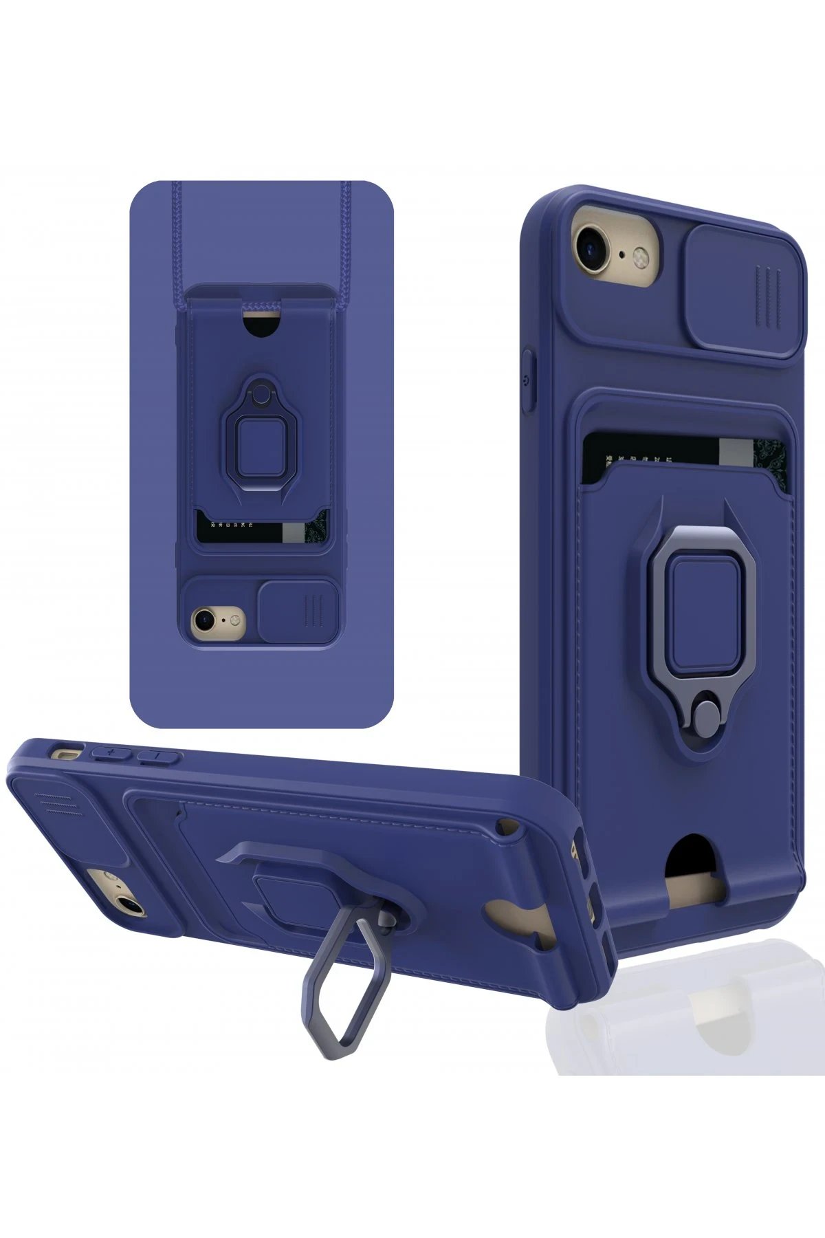 iPhone 6 Kılıf Zuma Kartvizitli Yüzüklü Silikon - Lacivert-(5796)