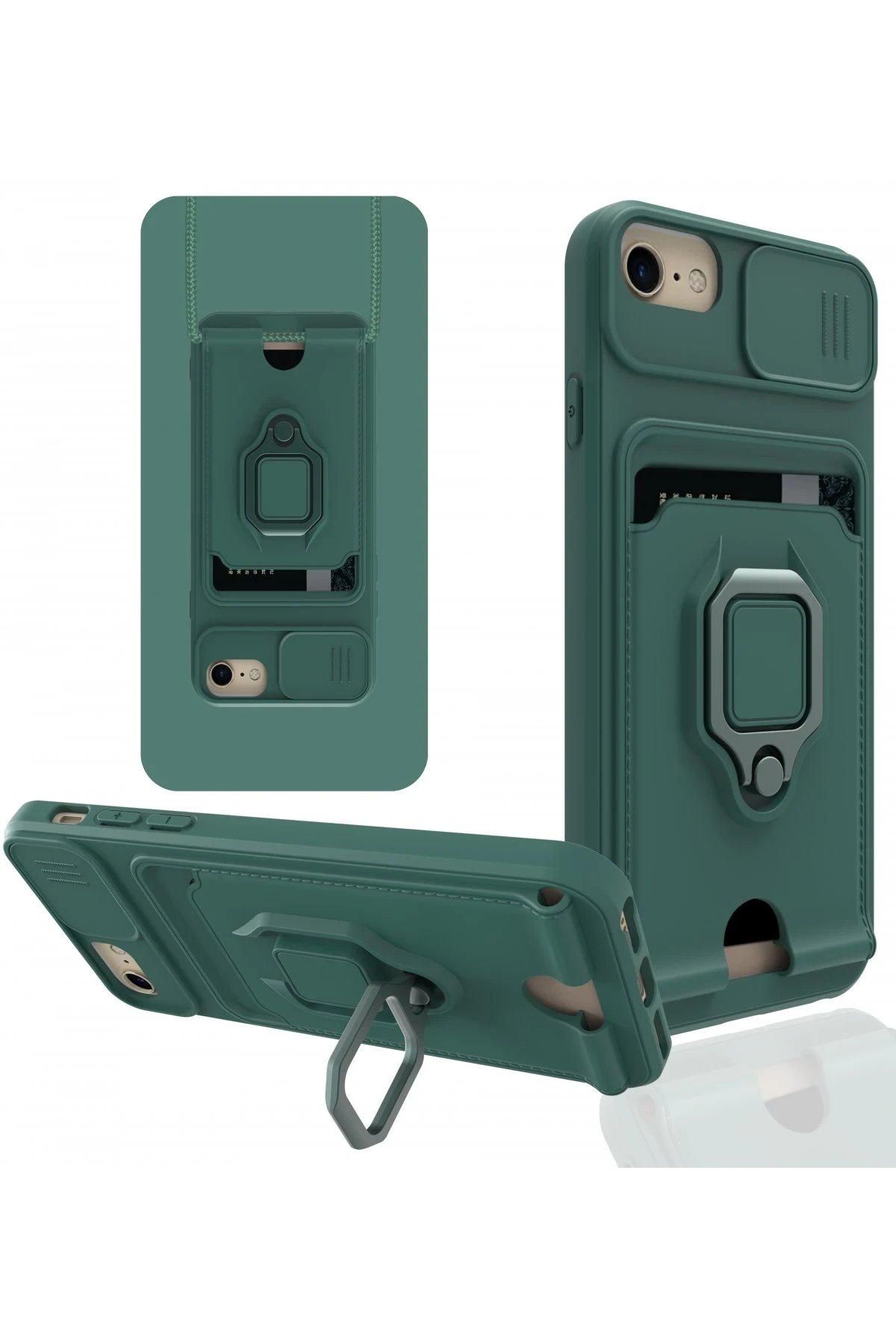 iPhone 6 Kılıf Zuma Kartvizitli Yüzüklü Silikon - Yeşil-(5796)