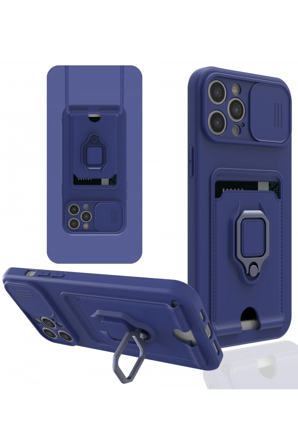 iPhone 12 Pro Max Kılıf Zuma Kartvizitli Yüzüklü Silikon - Lacivert-(5796)